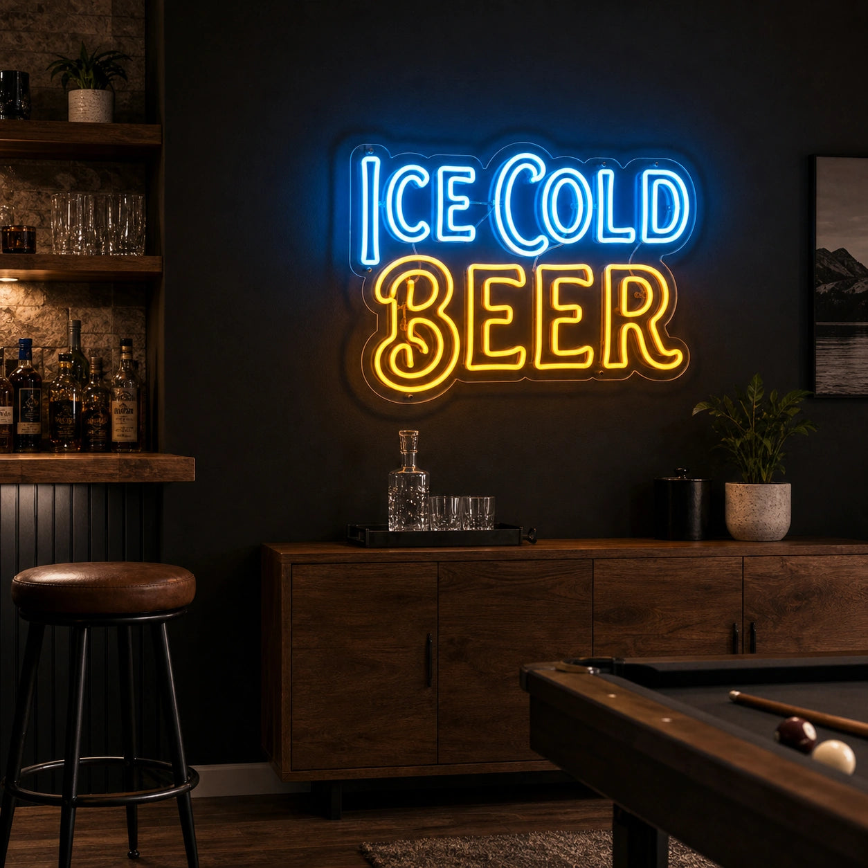 Ice Cold Beer LED Neon Sign Home Garage Wall Decoration real lifestyle scene