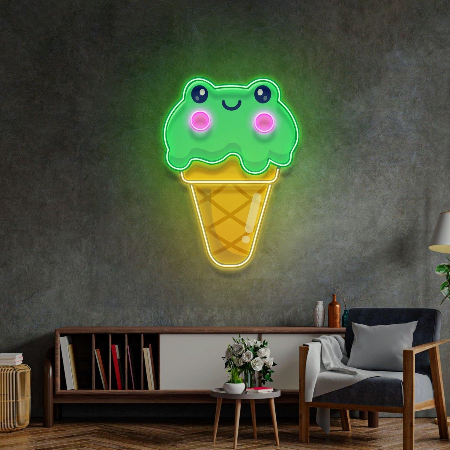 Ice Cream Cone Frog Uv Printed Led Neon Sign For Cafe Home Decor | Shineneon