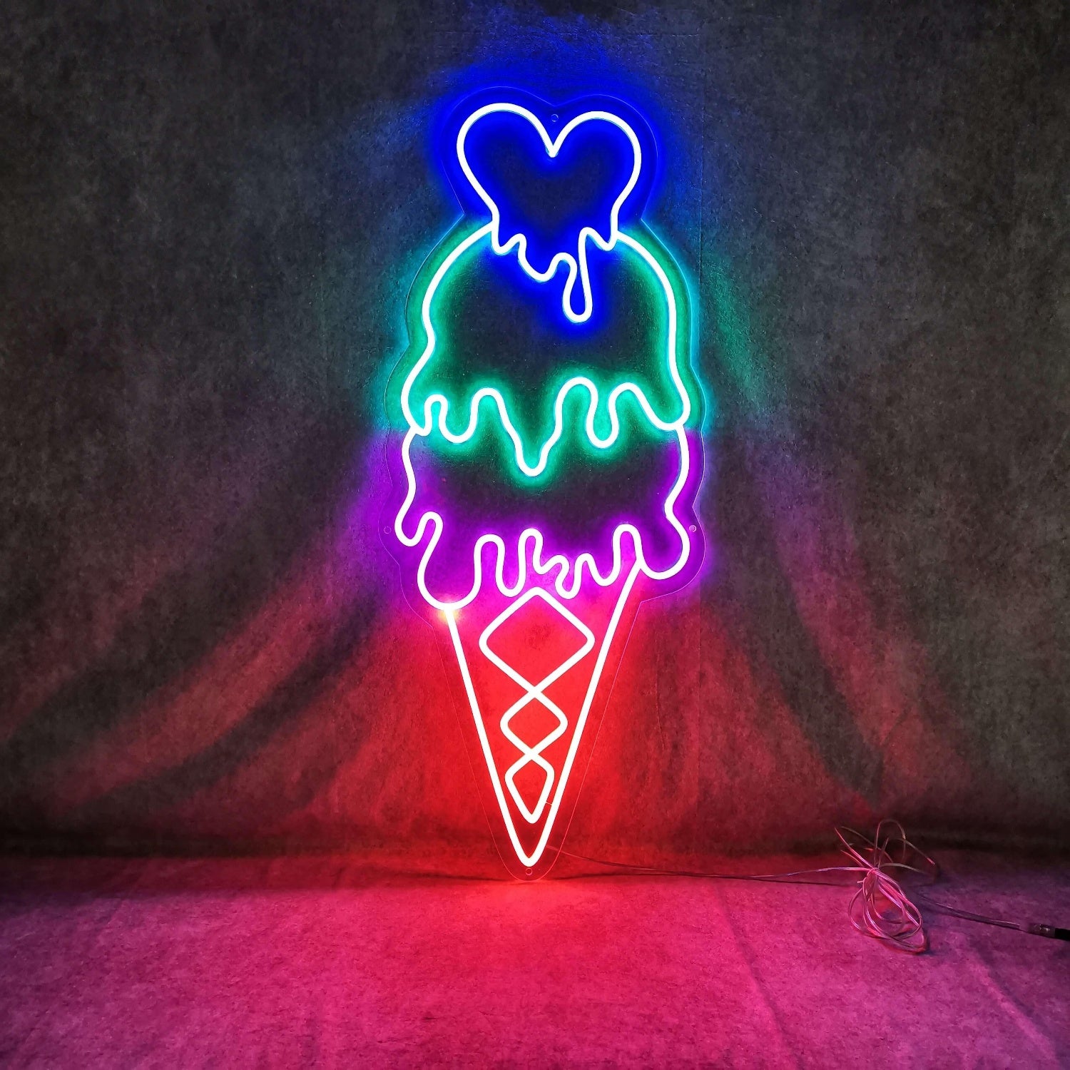 Ice Cream Heart Multicolor Led Neon Sign For Dessert Shop Kids Party Decor | Shineneon