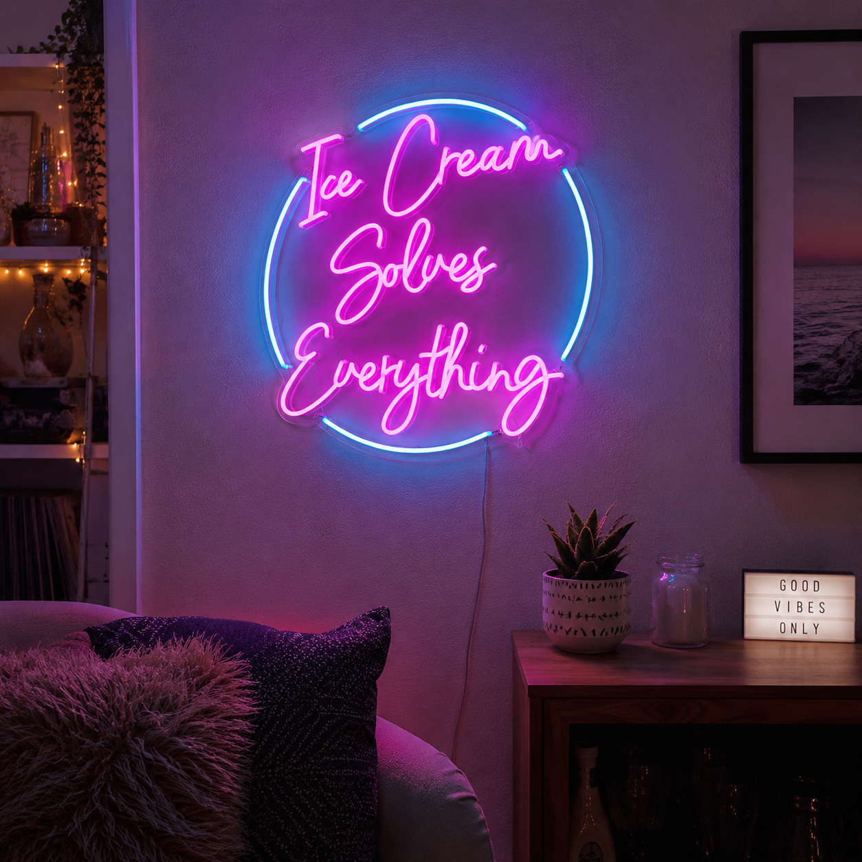 Ice Cream Solves Everything LED Neon Sign Wall Neon Sign - 03 Real Lifestyle Scene