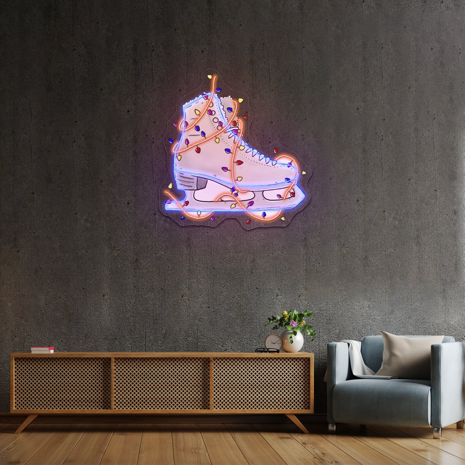 Ice Skate With Lights Artwork Neon Wall Signs