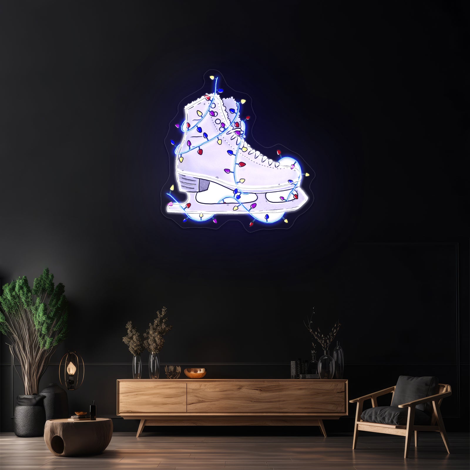 Ice Skate With Lights Artwork Neon Wall Signs