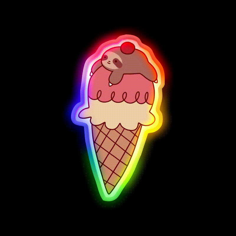 Icecream Sloth Snack Food Led Neon Sign Rgb Color - LED neon sign close-up detail