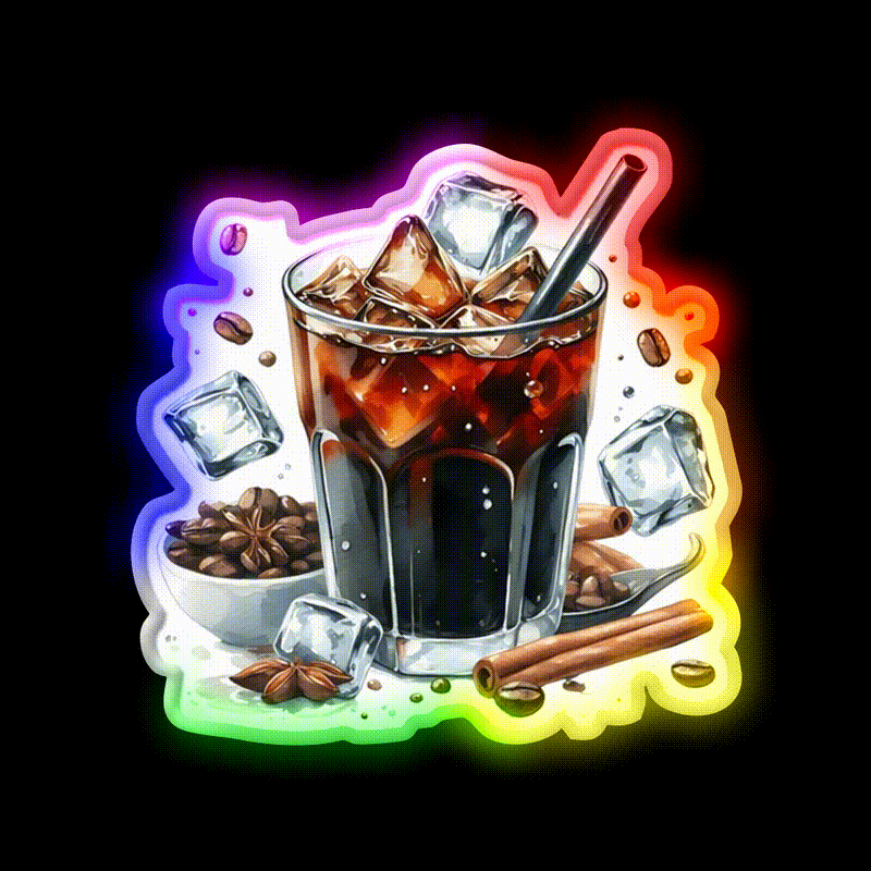 Iced Coffee Cold Brew Cafe Led Neon Sign Espresso Bar Art Rgb Color