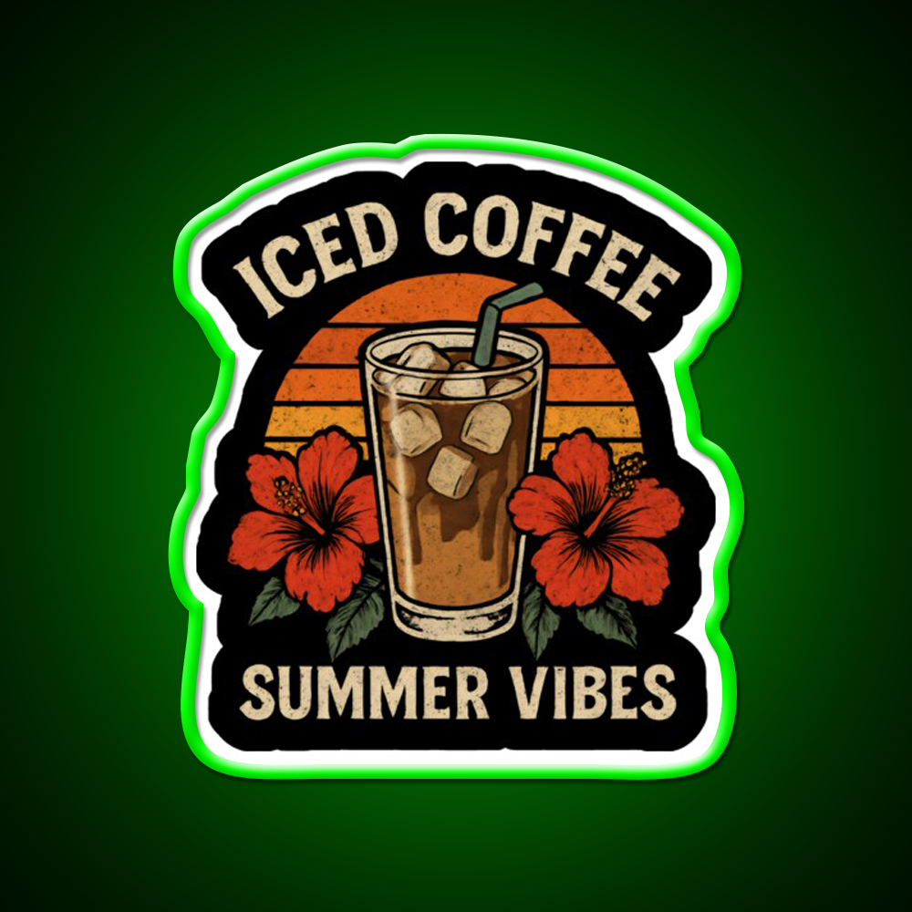 Iced Coffee Summer Vibes Cafe Led Neon Sign Espresso Bar Art Rgb Color