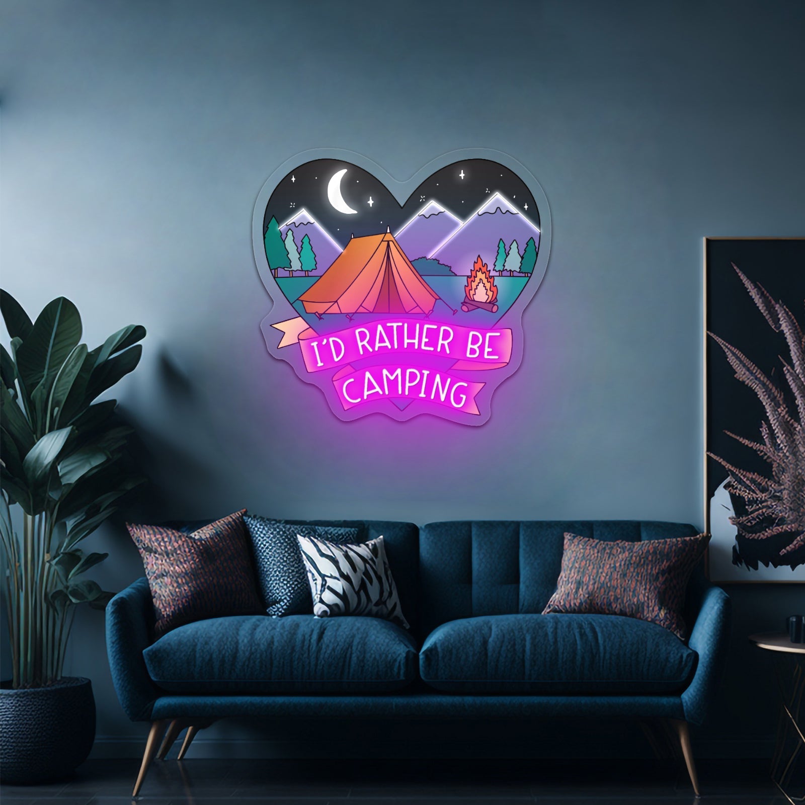 Id Rather Be Camping Heart Nature Artwork Pink Neon Sign - Shineneon