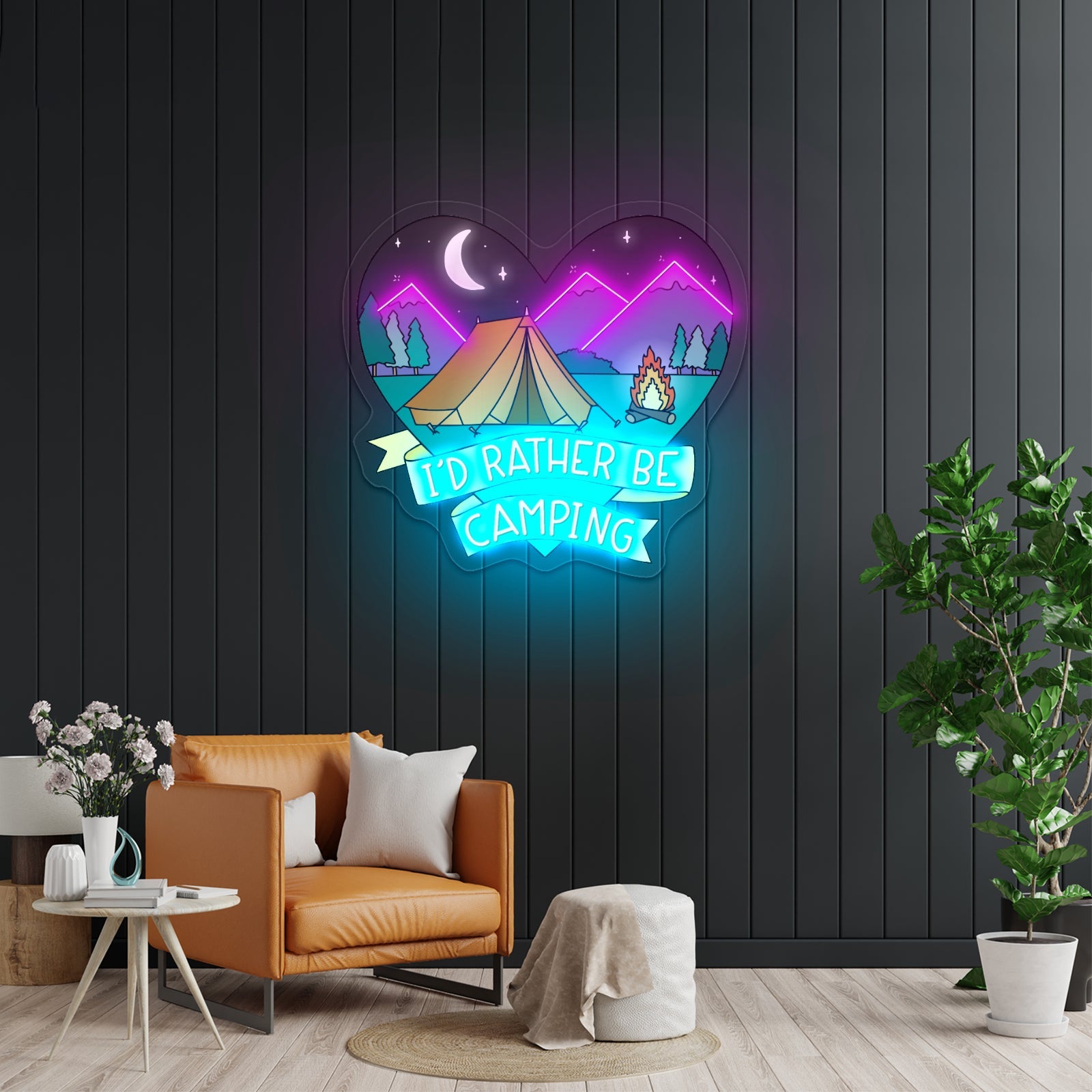 Id Rather Be Camping Heart Nature Artwork Pink Neon Sign - Shineneon