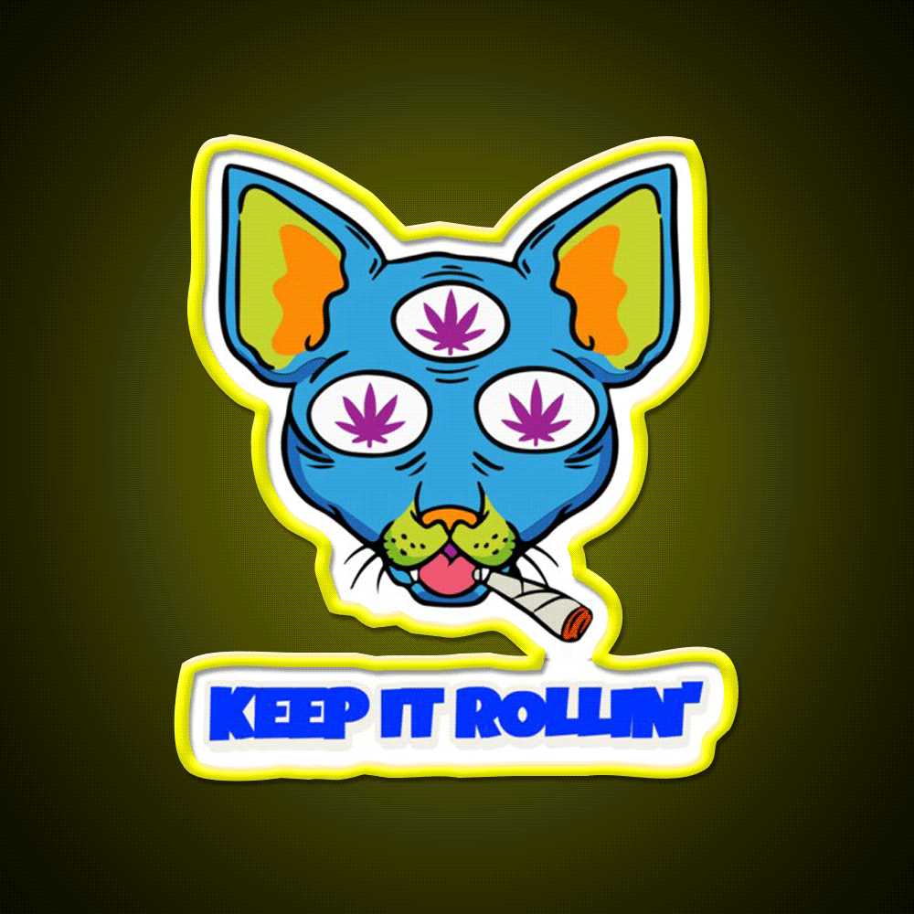 Illuminati Cat Hemp Inspired Green Leaf Led Neon Sign Rgb Color - Custom LED neon sign front view
