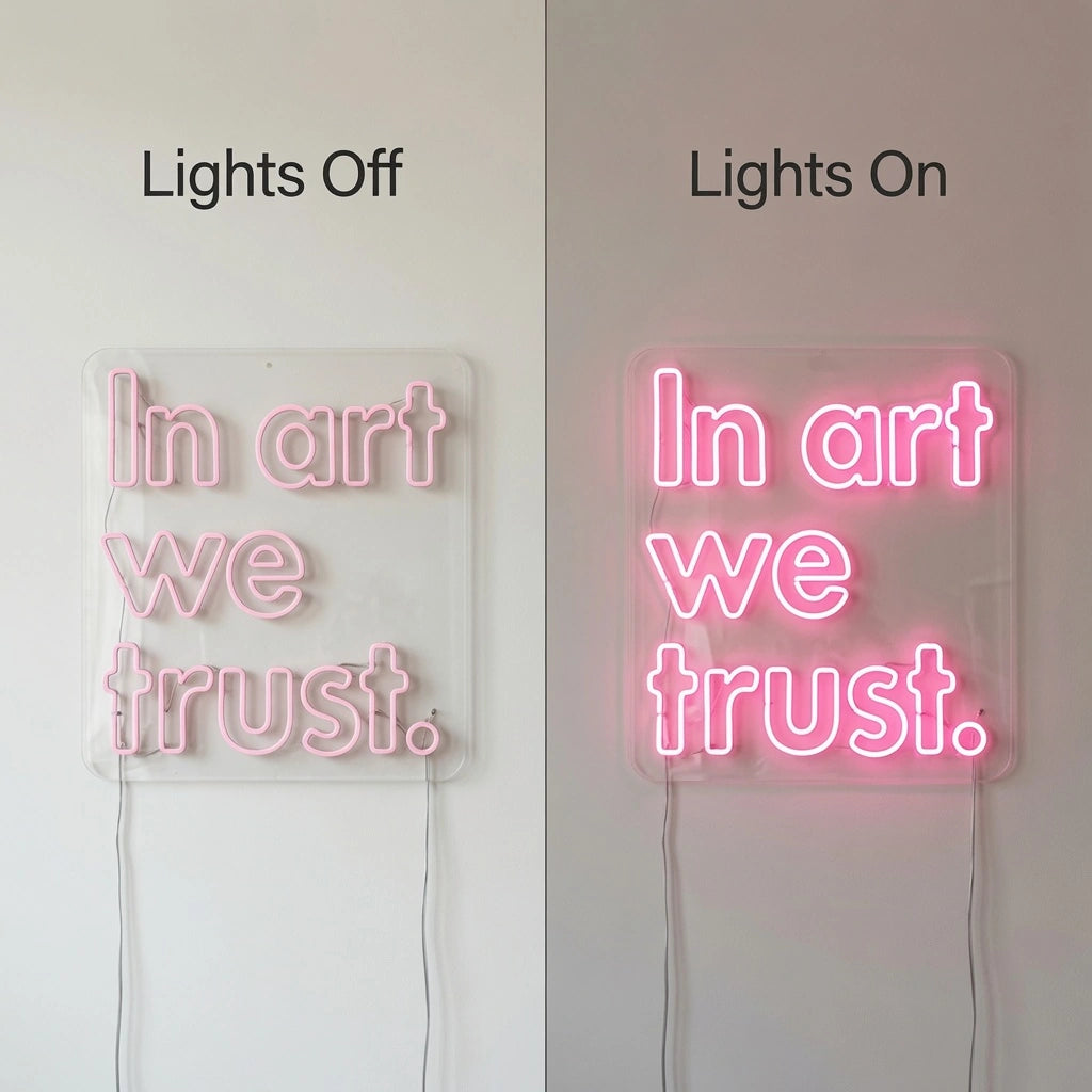 In Art We Trust LED Neon Sign Wall Neon Sign - 06 Day Night Comparison