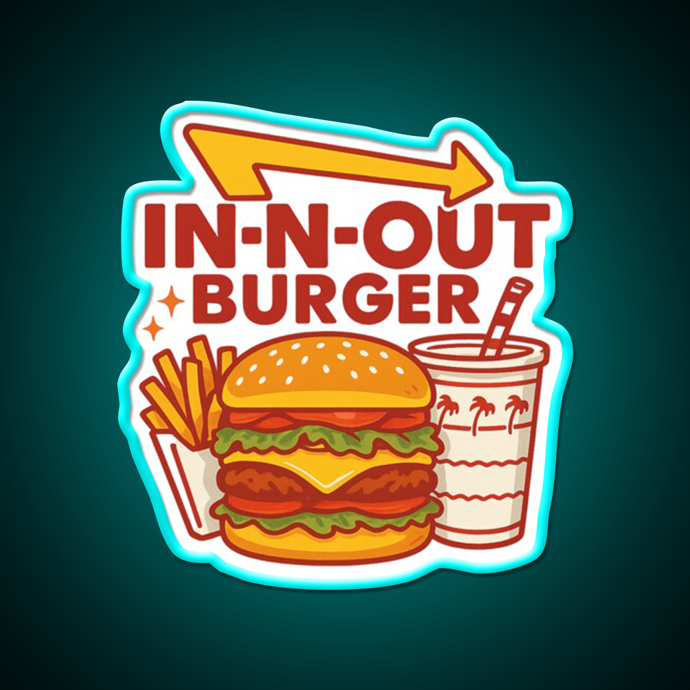 In N Out Vibes Retro California Fast Food Led Neon Sign For Burger Place Rgb Color
