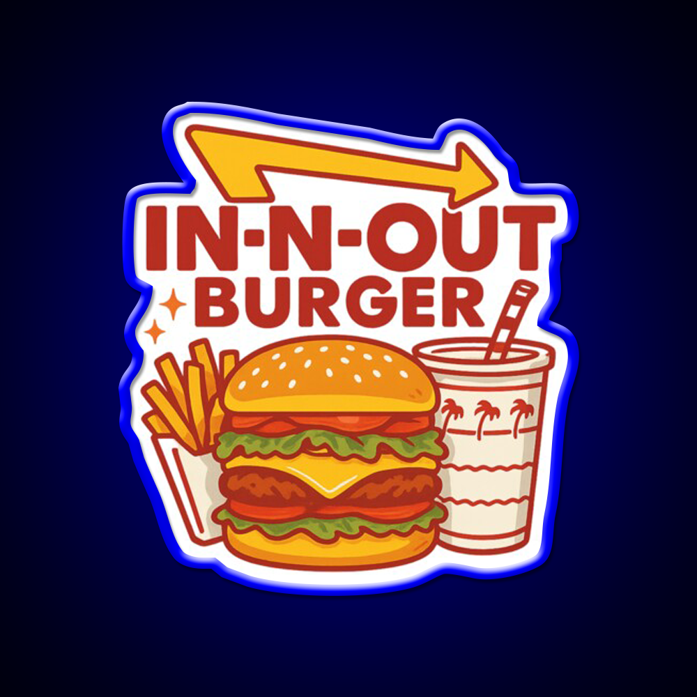In N Out Vibes Retro California Fast Food Led Neon Sign For Burger Place Rgb Color