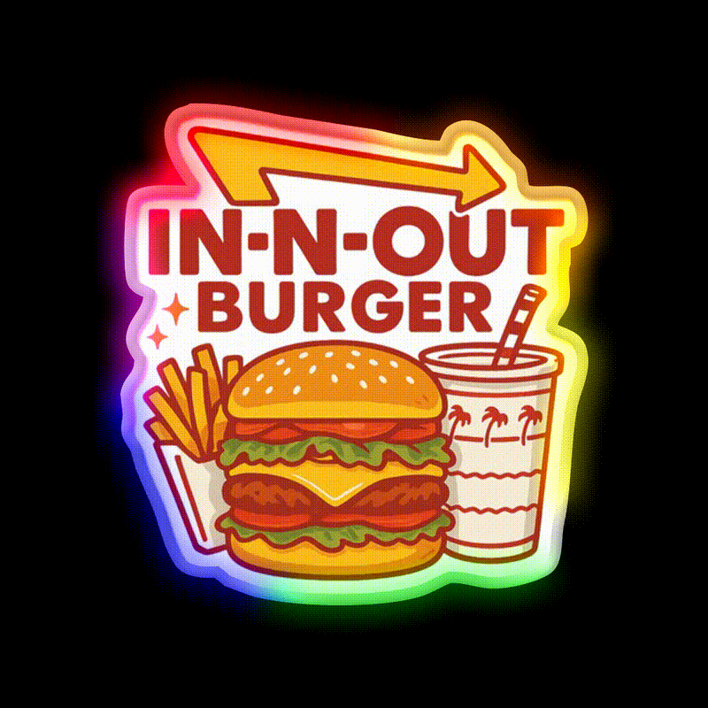 In N Out Vibes Retro California Fast Food Led Neon Sign For Burger Place Rgb Color