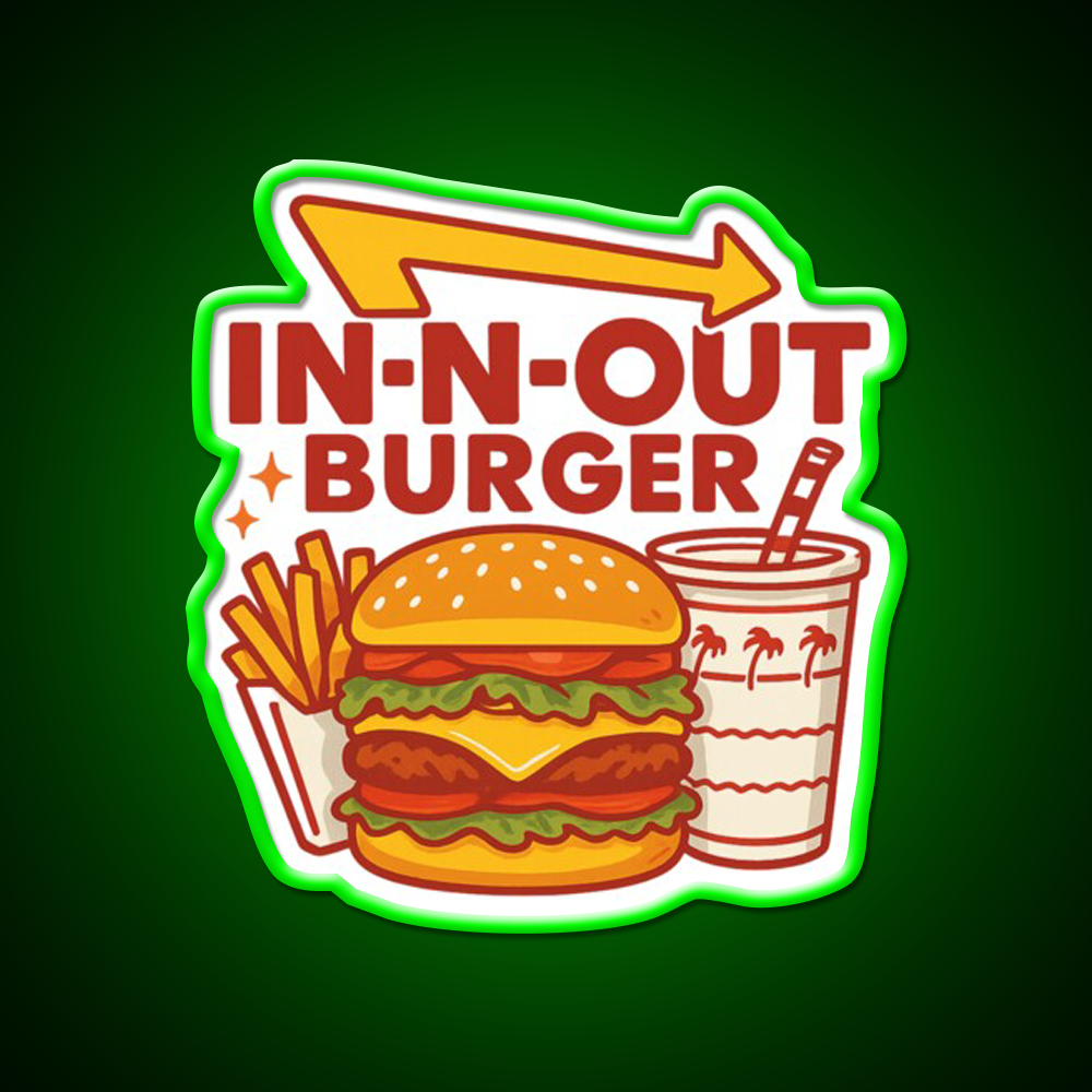 In N Out Vibes Retro California Fast Food Led Neon Sign For Burger Place Rgb Color