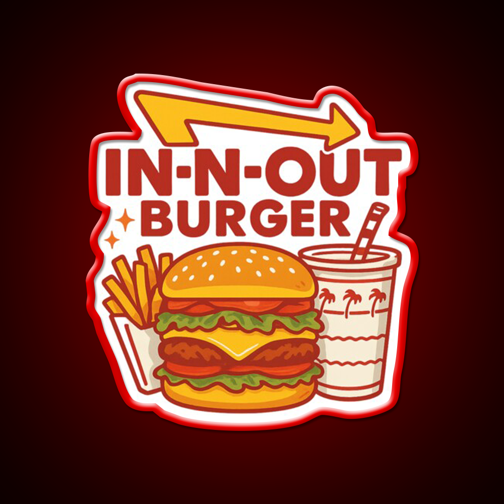 In N Out Vibes Retro California Fast Food Led Neon Sign For Burger Place Rgb Color