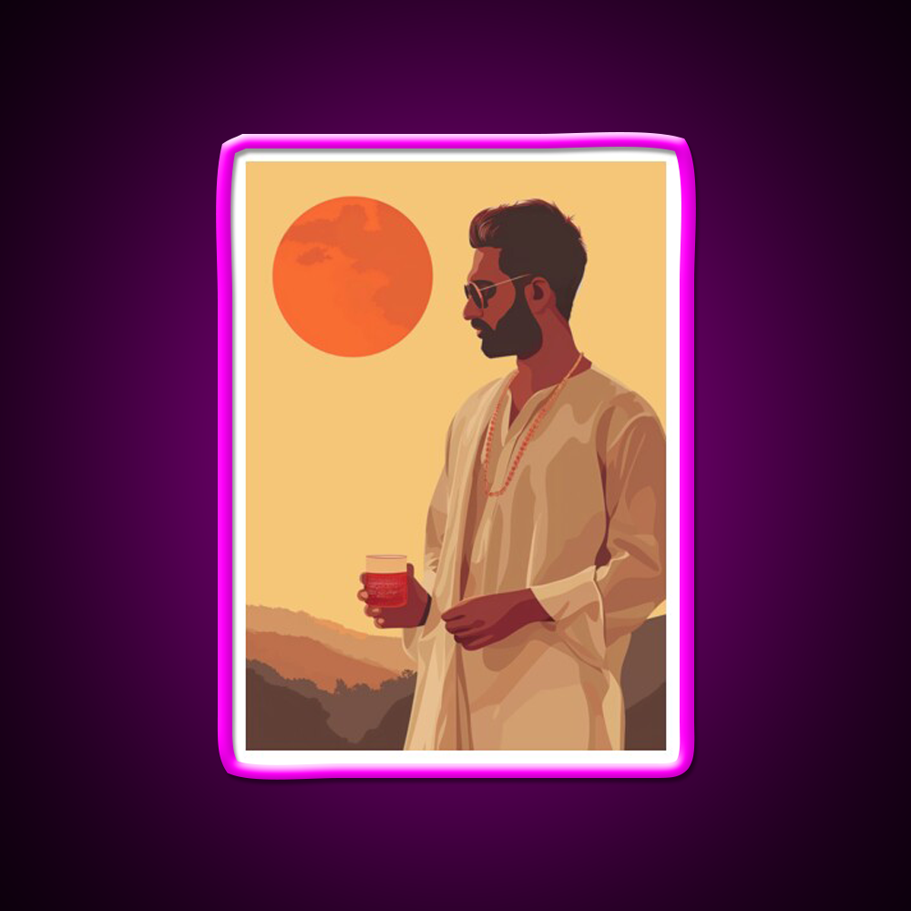 Indian Man With Whiskey And Mountain Whiskey Drink Bar Led Neon Sign Rgb Color