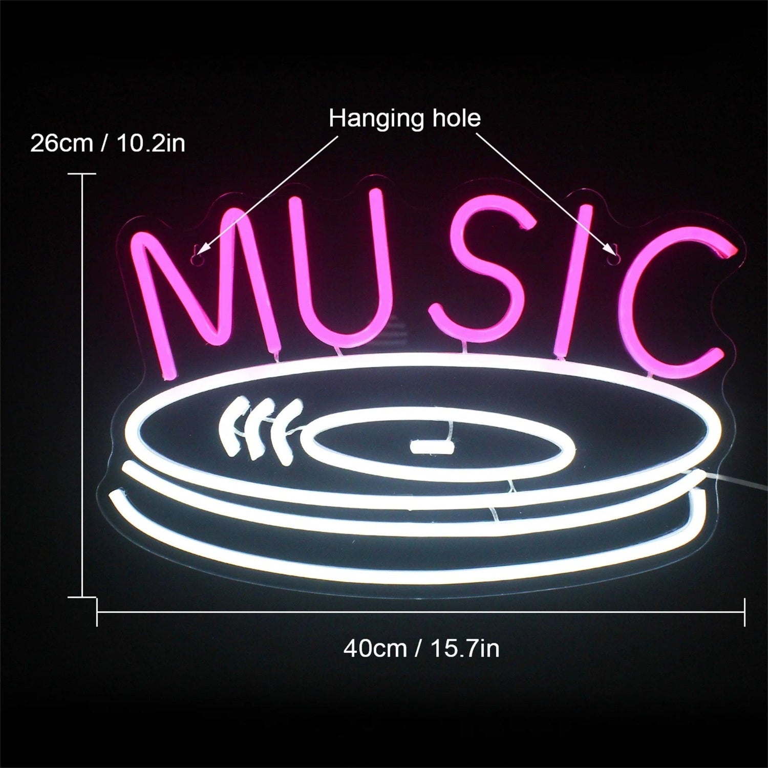 Ineonlife Music Record Vinyl Pink Text Led Neon Sign Retro Music Room Decor - Shineneon