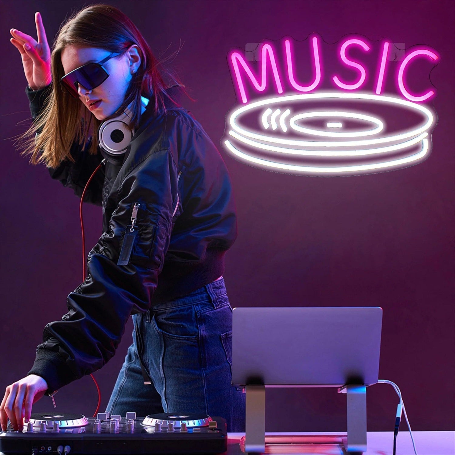 Ineonlife Music Record Vinyl Pink Text Led Neon Sign Retro Music Room Decor - Shineneon