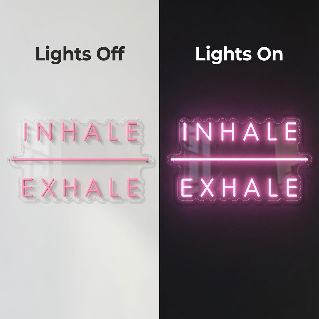 Inhale Exhale LED Neon Sign Home Wall Art - 06 Day Night Comparison