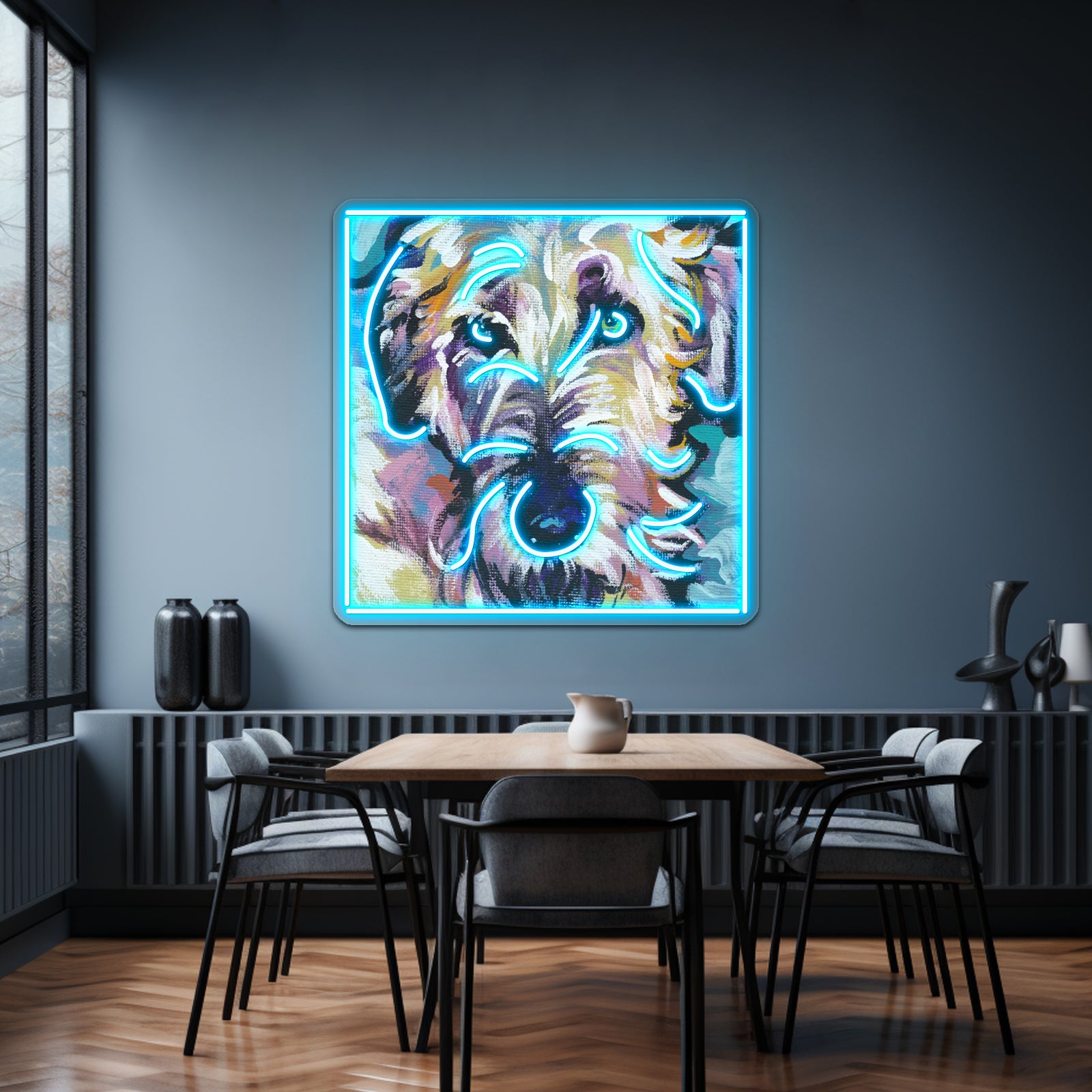 Irish Wolfhound Dog Bright Colorful Pop Dog Artwork Room Lights Neon