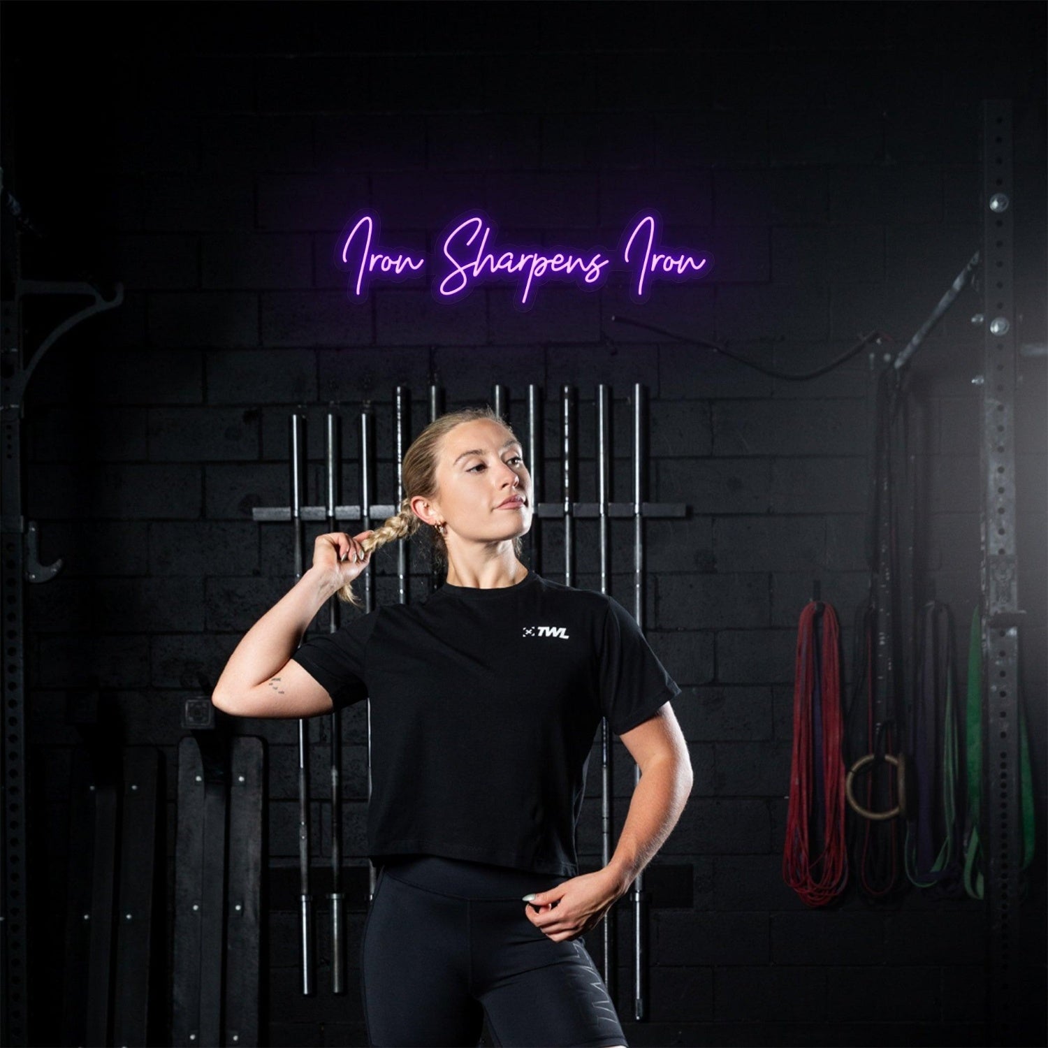 Iron Sharpens Iron Bright Green Handwritten Led Neon Sign For Gym Wall | Shineneon