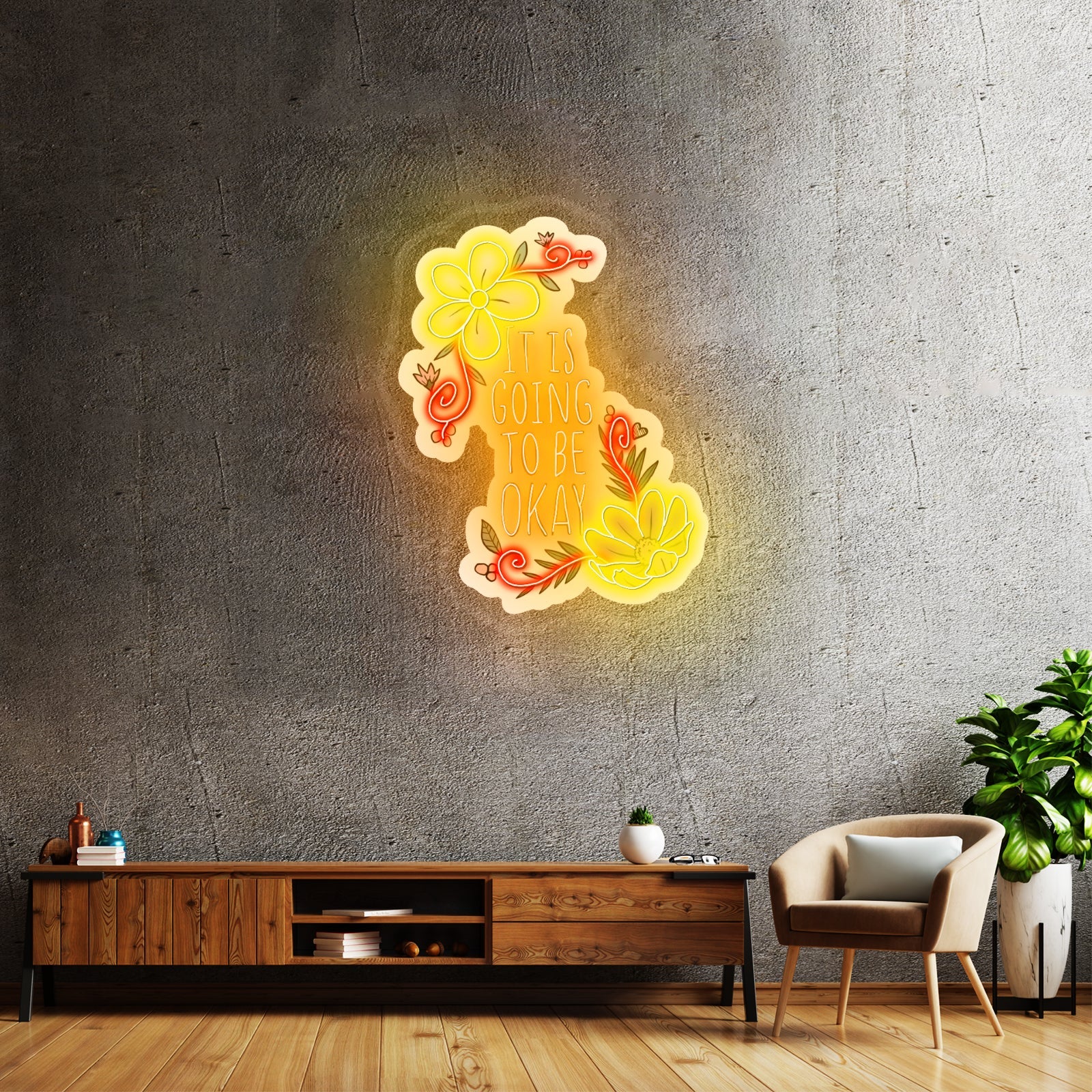 It Is Going To Be Okay Floral Artwork Neon Wall Signs - Shineneon