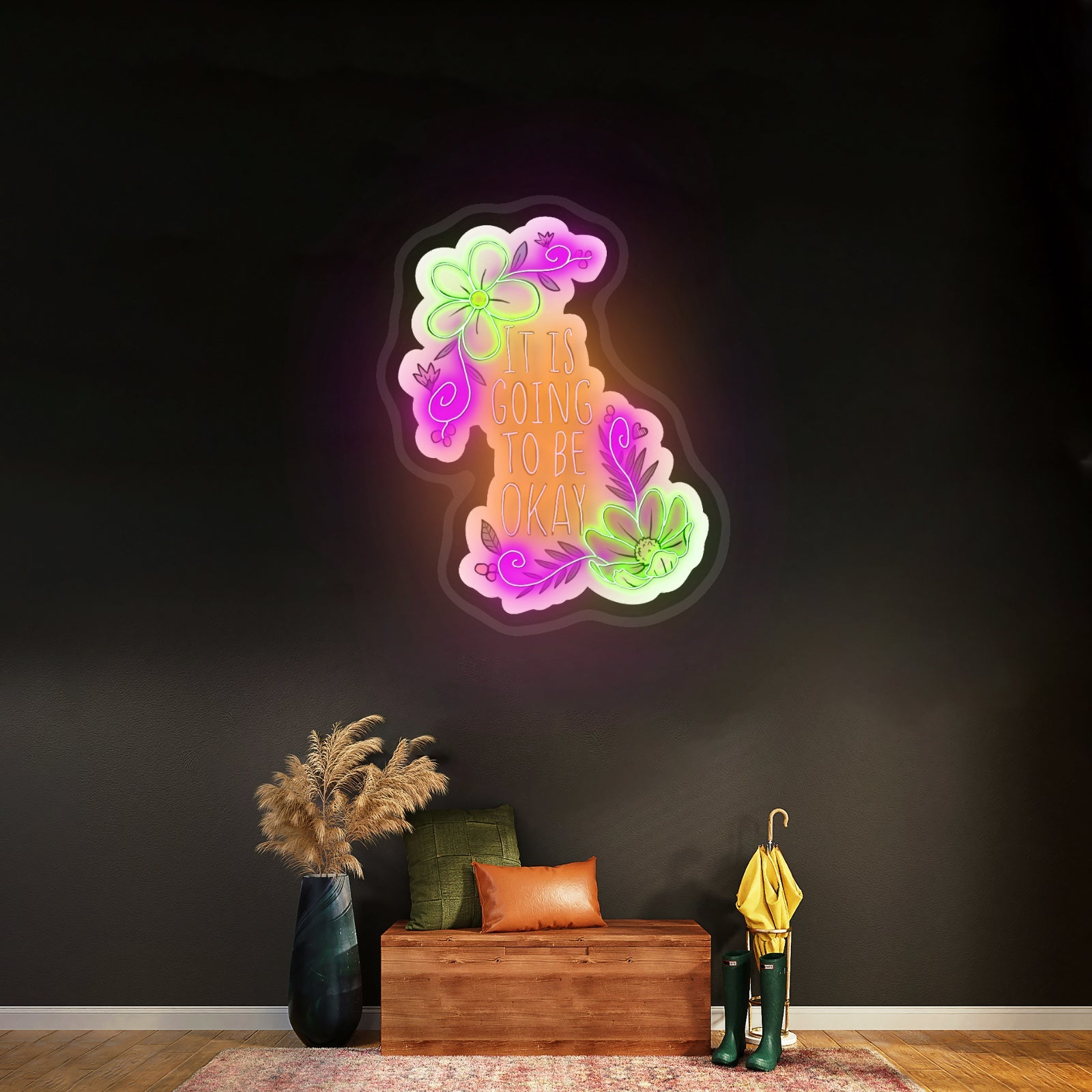It Is Going To Be Okay Floral Artwork Neon Wall Signs - Shineneon