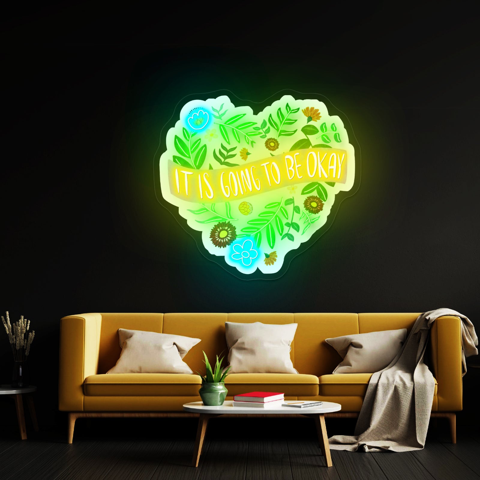 It Is Going To Be Okay Floral Heart Artwork Neon Sign Art