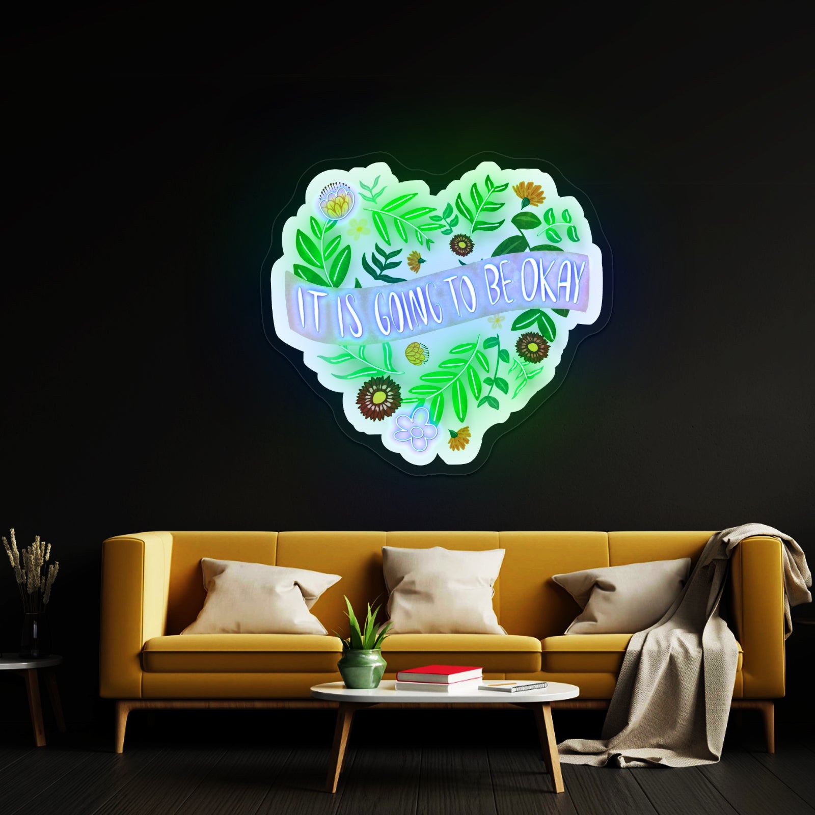 It Is Going To Be Okay Floral Heart Artwork Neon Sign Art