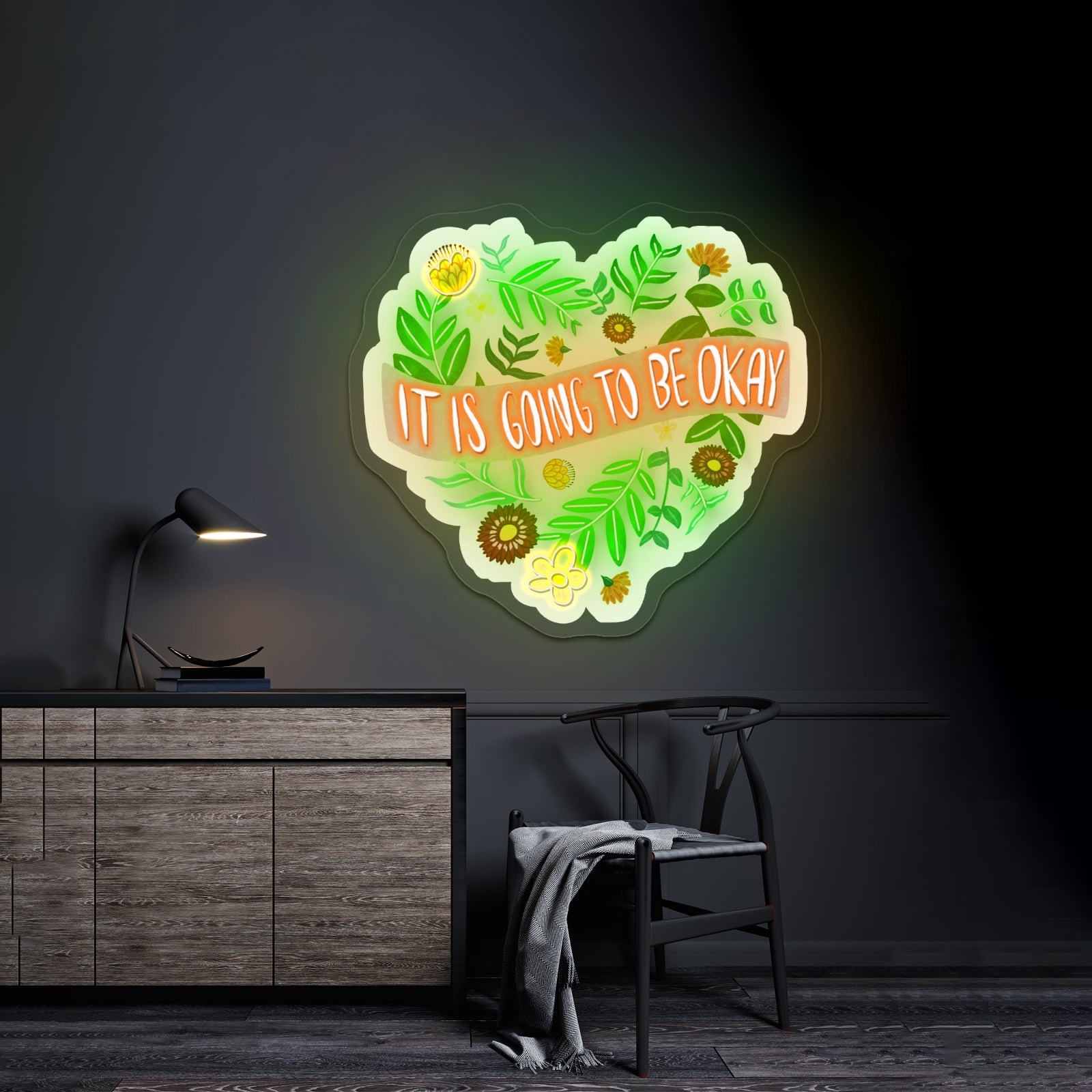It Is Going To Be Okay Floral Heart Artwork Neon Sign Art