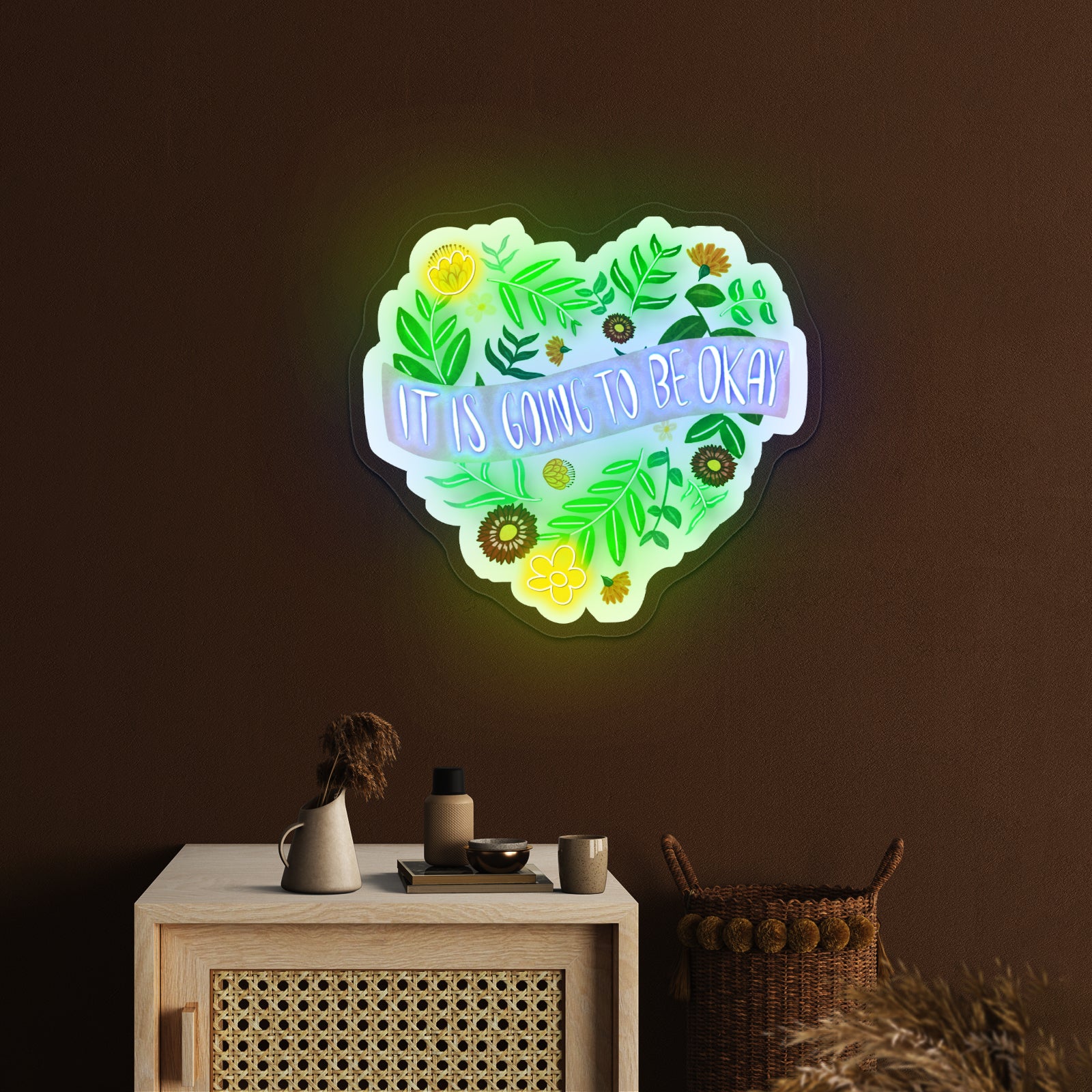 It Is Going To Be Okay Floral Heart Artwork Neon Sign Art