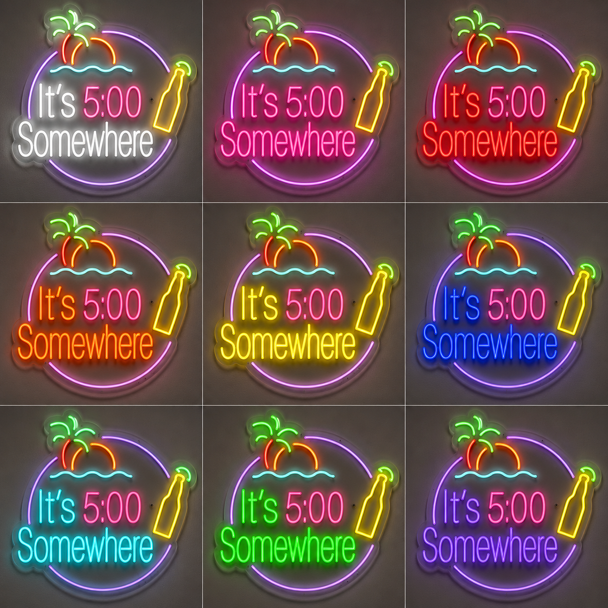 It S 500 Somewhere LED Neon Sign In The Dark With An Orange And Green Bottle color grid