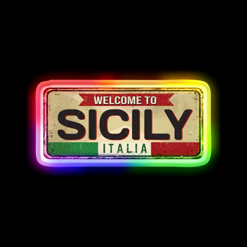 Italy Sicily Vintage Welcome Led Neon Sign Open Sign Rgb Color - LED neon sign close-up detail
