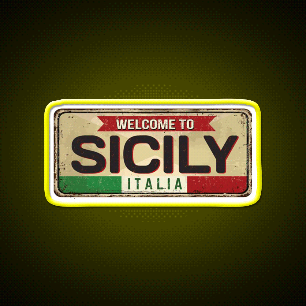 Italy Sicily Vintage Welcome Led Neon Sign Open Sign Rgb Color - Custom LED neon sign front view