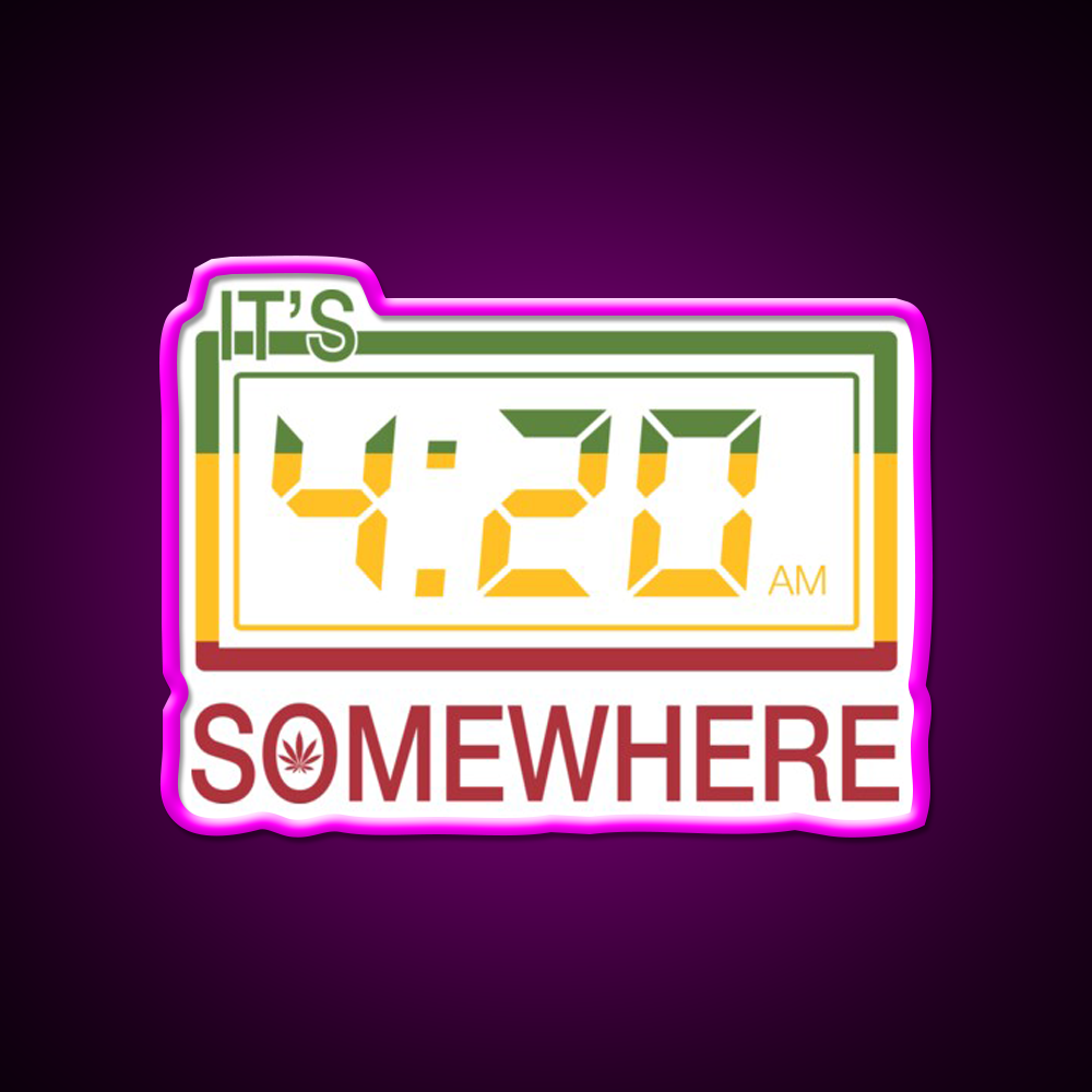 Its 420 Somewhere Hemp Inspired Green Leaf Led Neon Sign Rgb Color - Neon sign mounted on wall in room