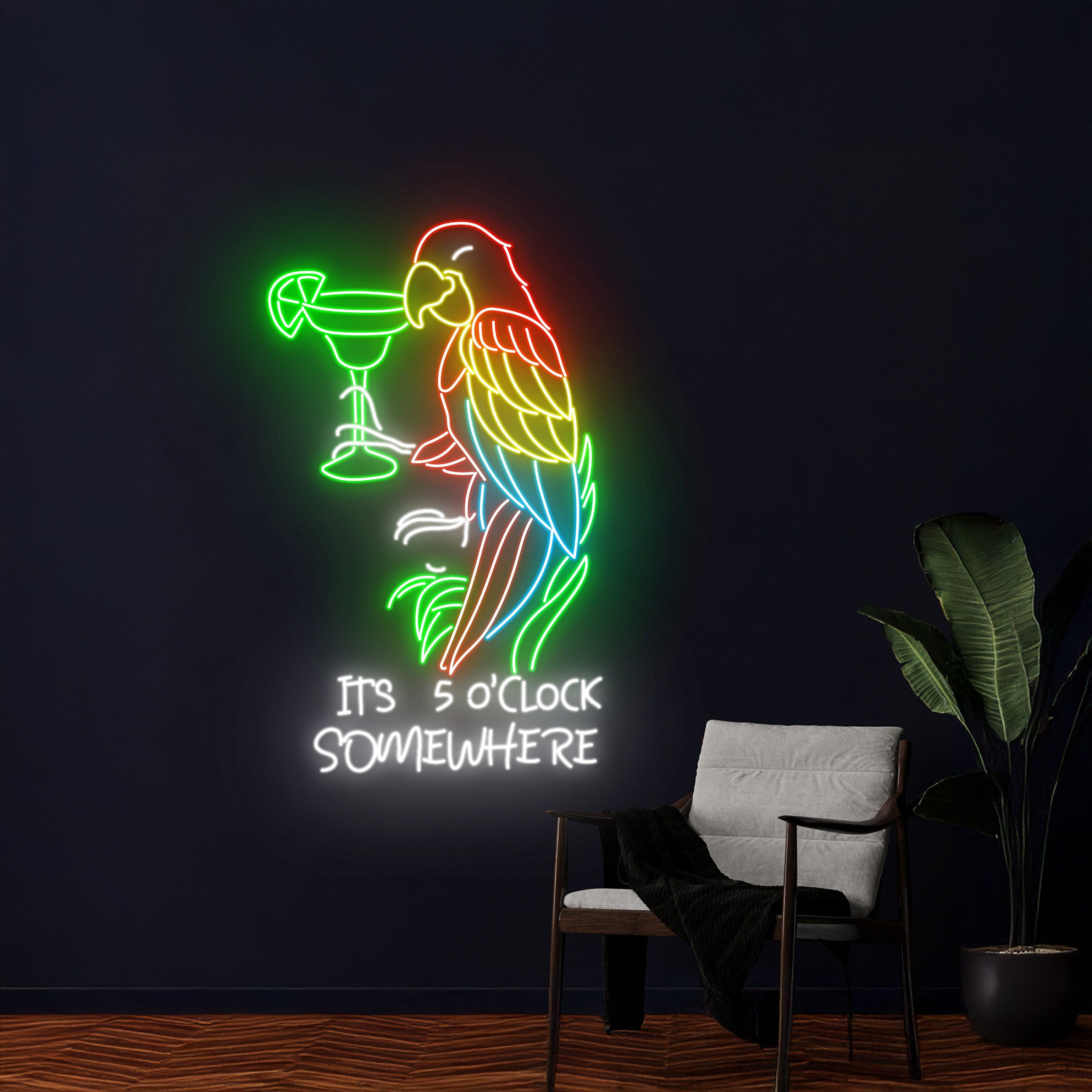 Its 5 Oclock Somewhere Parrot Margarita Cocktail Led Sign | Shineneon