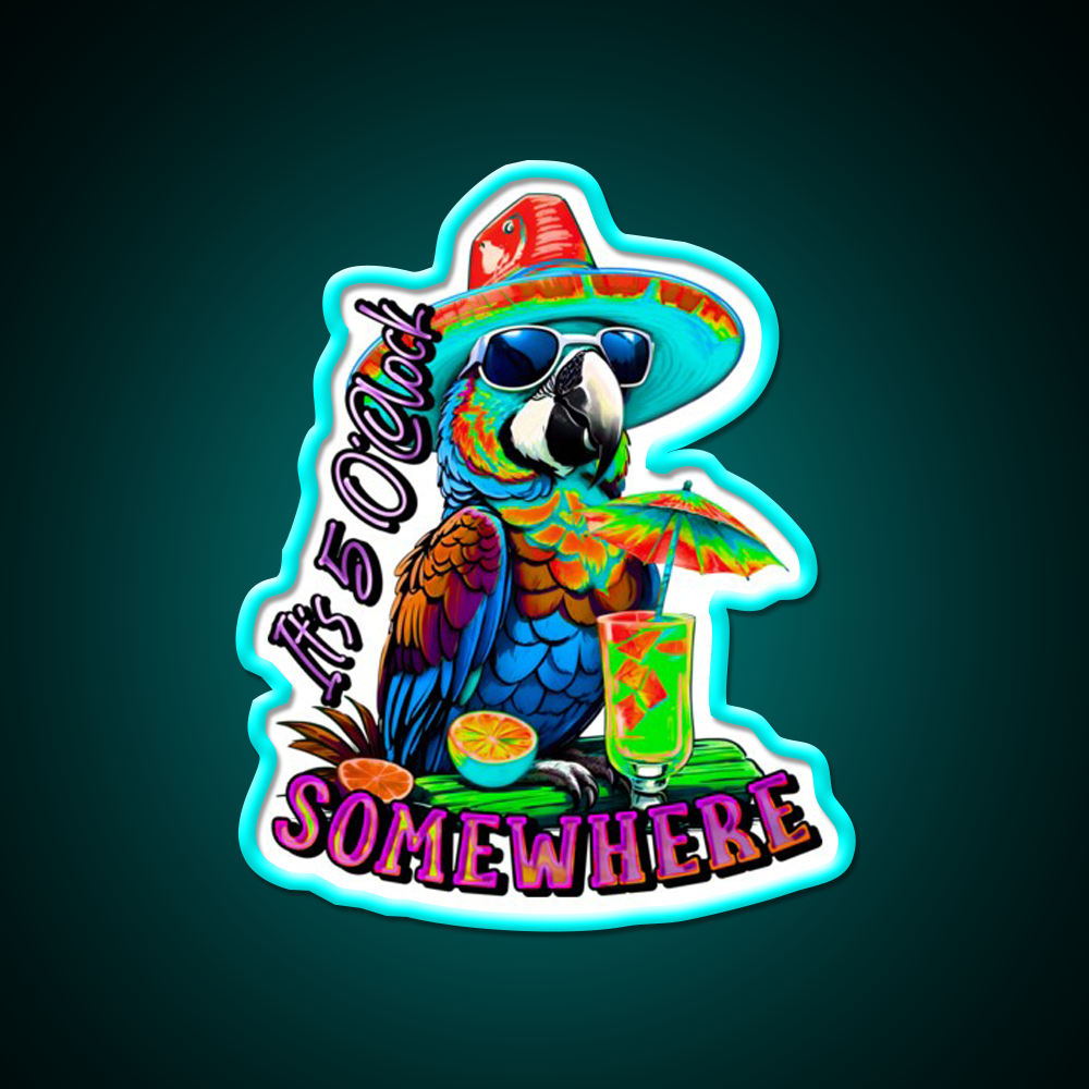 Its 5 Oclock Somewhere Tropical Parrot Cocktail Bar Decor Led Neon Sign Rgb Color - Size and dimension reference
