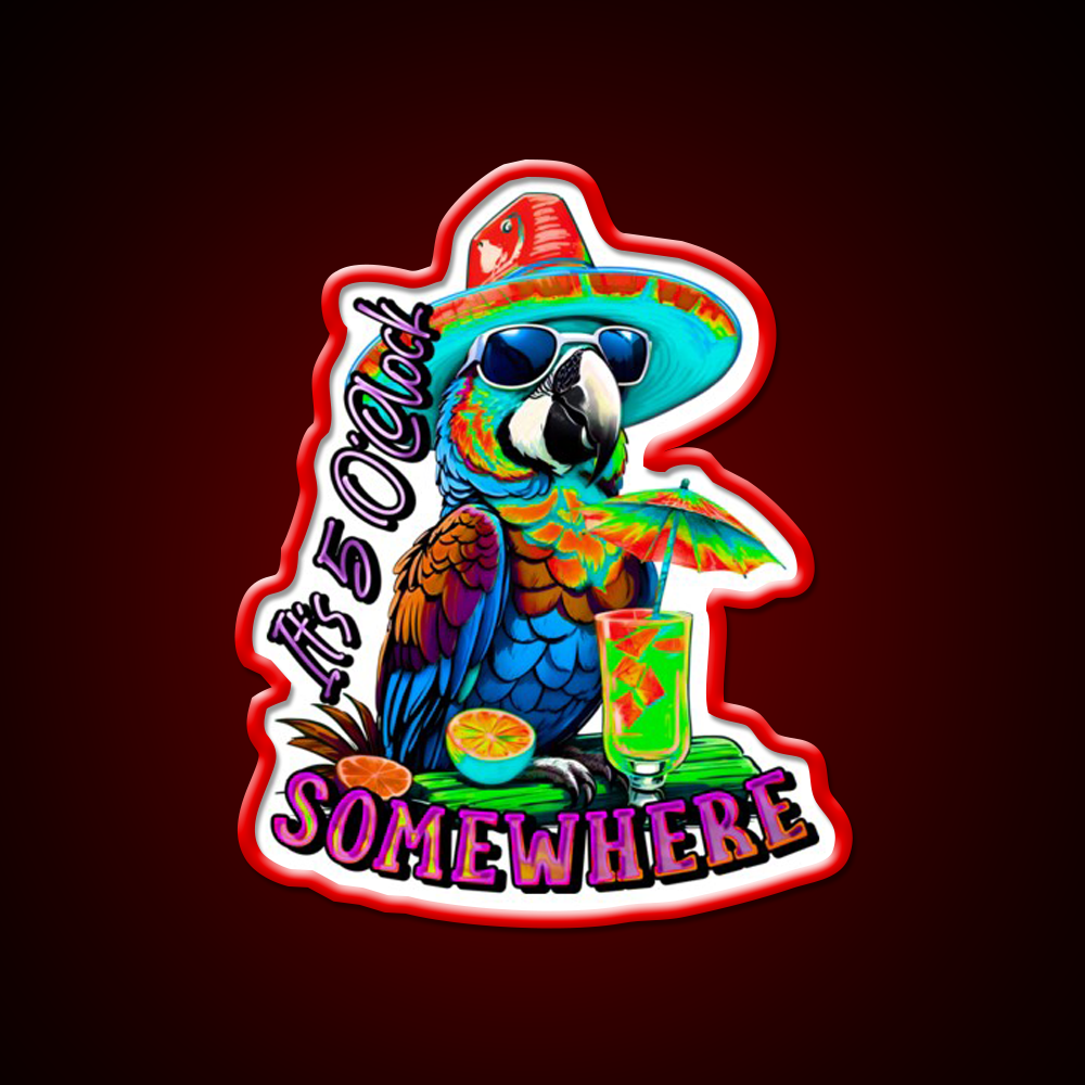 Its 5 Oclock Somewhere Tropical Parrot Cocktail Bar Decor Led Neon Sign Rgb Color - LED neon sign view 10