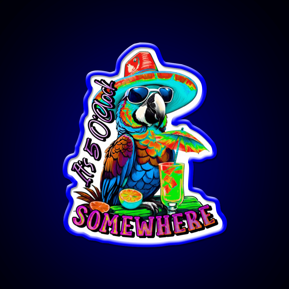 Its 5 Oclock Somewhere Tropical Parrot Cocktail Bar Decor Led Neon Sign Rgb Color - Shineneon