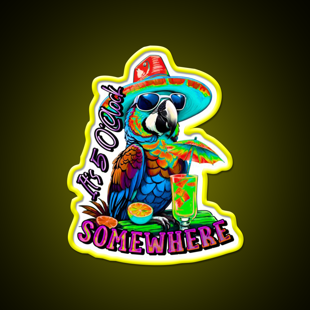 Its 5 Oclock Somewhere Tropical Parrot Cocktail Bar Decor Led Neon Sign Rgb Color - LED neon sign view 7