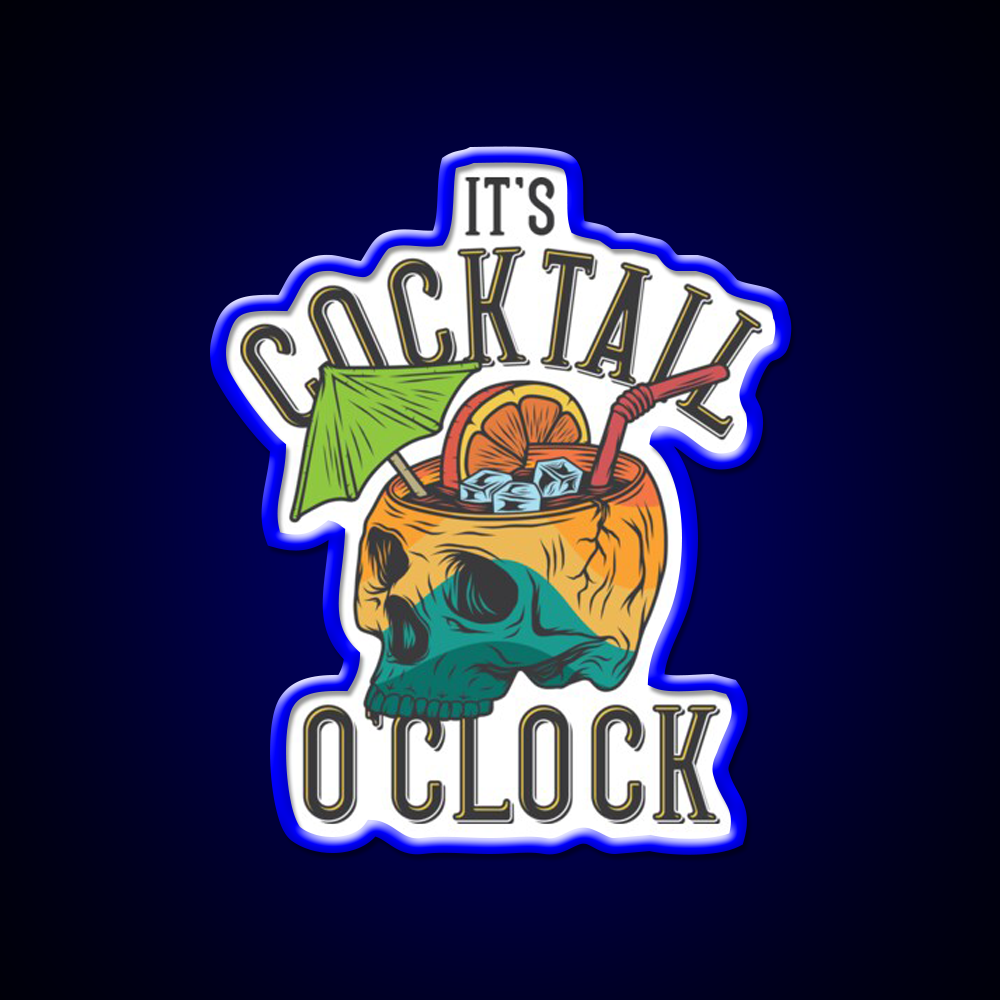 Its Cocktail Oclock Skull Drink Poster Cocktail Bar Decor Led Neon Sign Rgb Color - LED neon sign view 5
