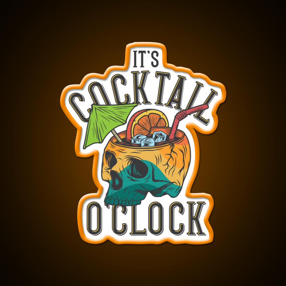 Its Cocktail Oclock Skull Drink Poster Cocktail Bar Decor Led Neon Sign Rgb Color - LED neon sign view 6