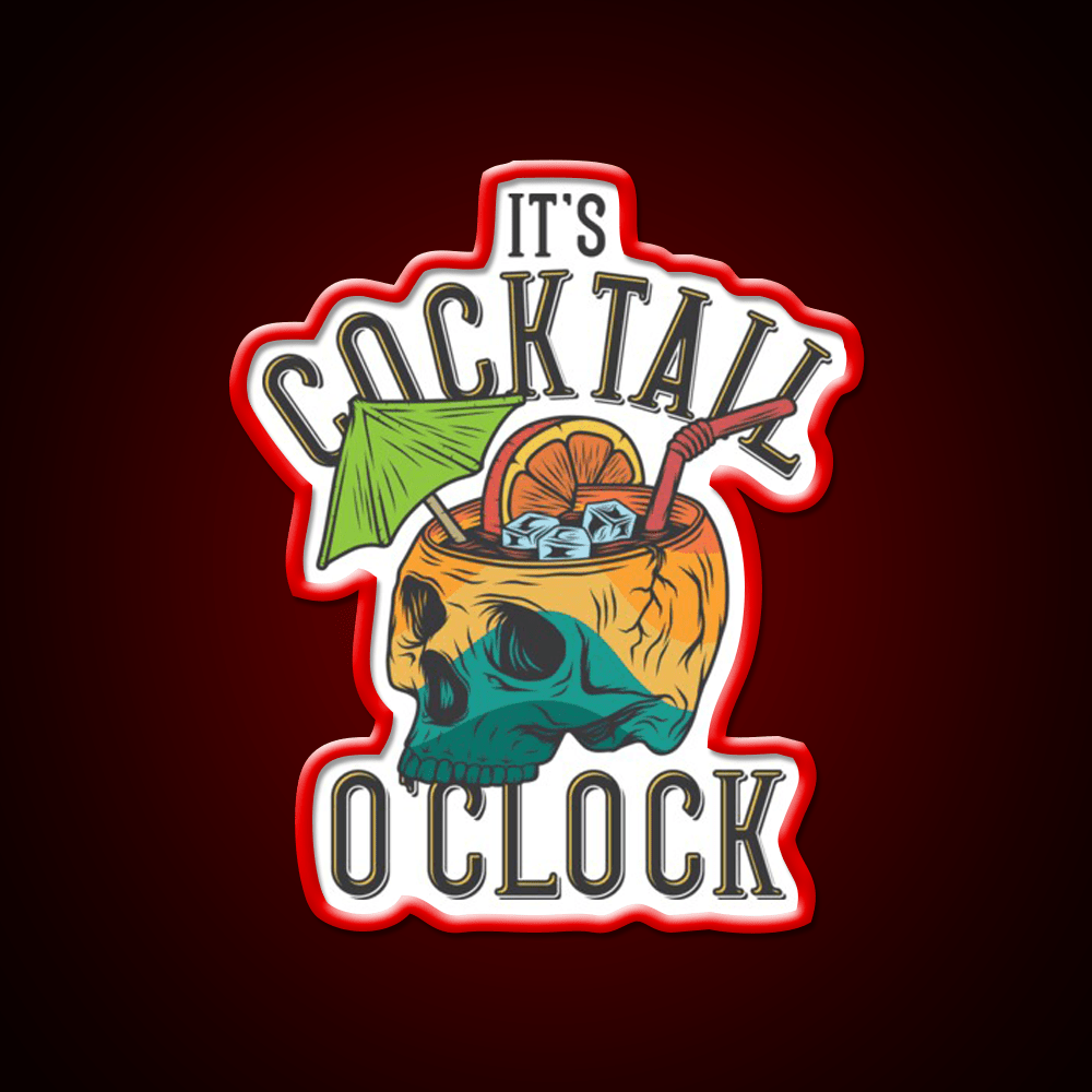 Its Cocktail Oclock Skull Drink Poster Cocktail Bar Decor Led Neon Sign Rgb Color - Shineneon