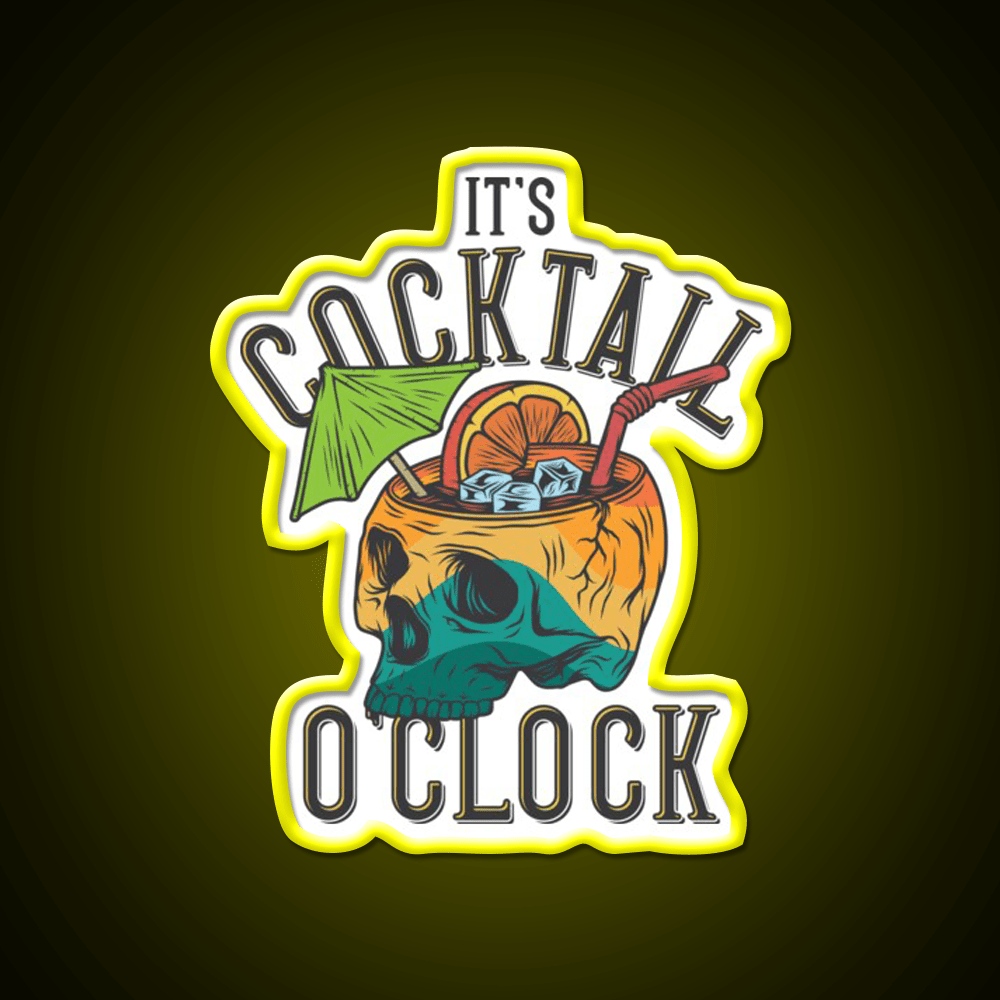 Its Cocktail Oclock Skull Drink Poster Cocktail Bar Decor Led Neon Sign Rgb Color - Shineneon