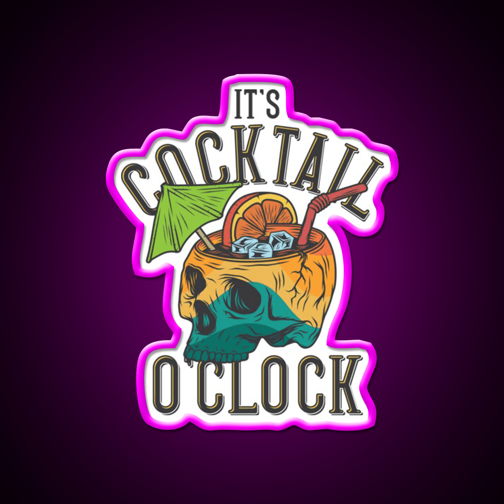 Its Cocktail Oclock Skull Drink Poster Cocktail Bar Decor Led Neon Sign Rgb Color - Shineneon