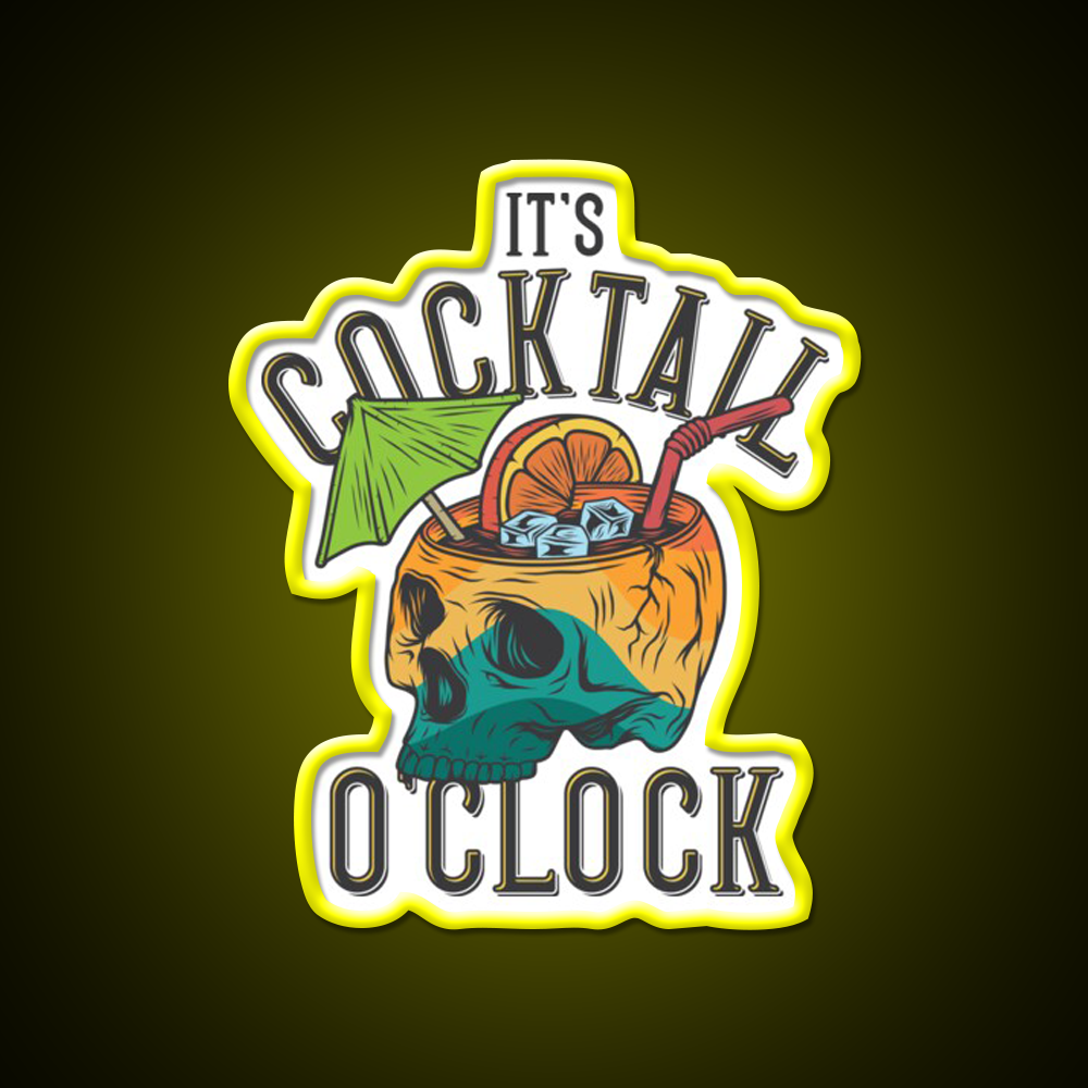 Its Cocktail Oclock Skull Drink Poster Cocktail Bar Decor Led Neon Sign Rgb Color - LED neon sign view 7