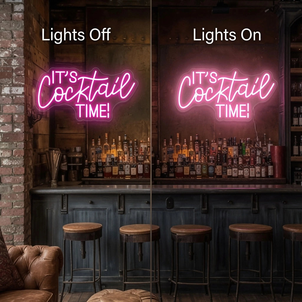 It's Cocktail Time LED Neon Sign Home Wall Art - 06 Day Night Comparison
