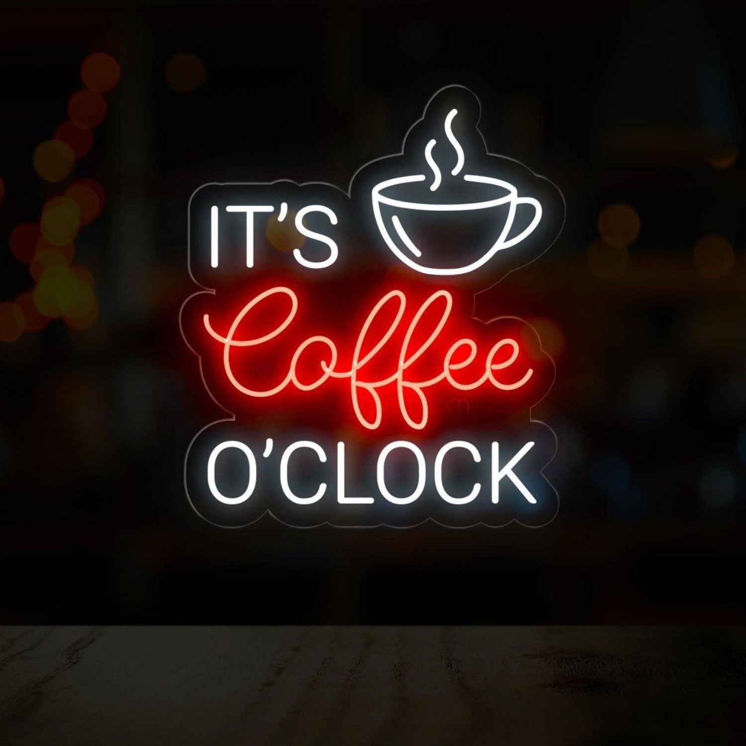 Its Coffee Oclock White Blue Led Neon Sign With Coffee Cup For Cafe Decor | Shineneon