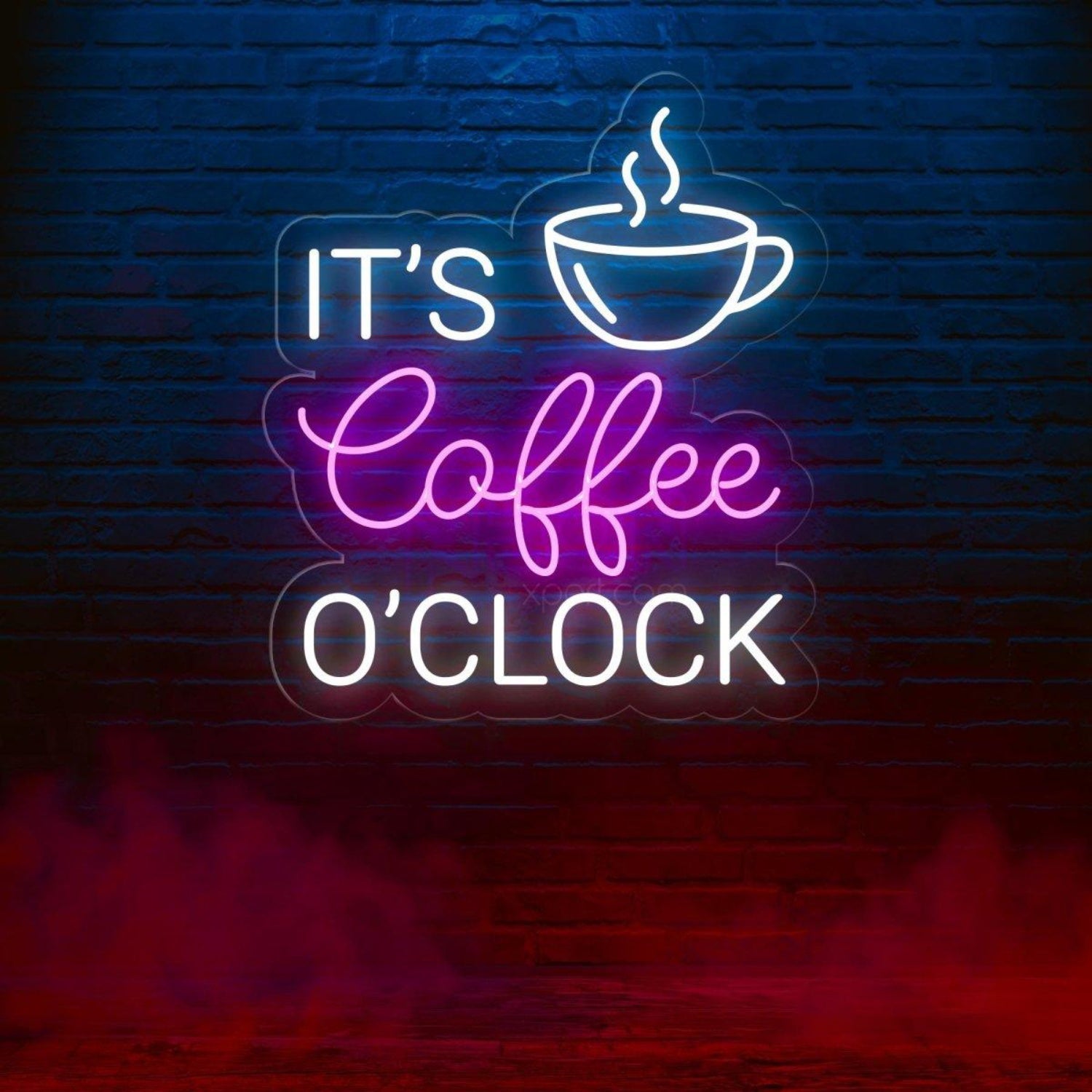 Its Coffee Oclock White Blue Led Neon Sign With Coffee Cup For Cafe Decor | Shineneon