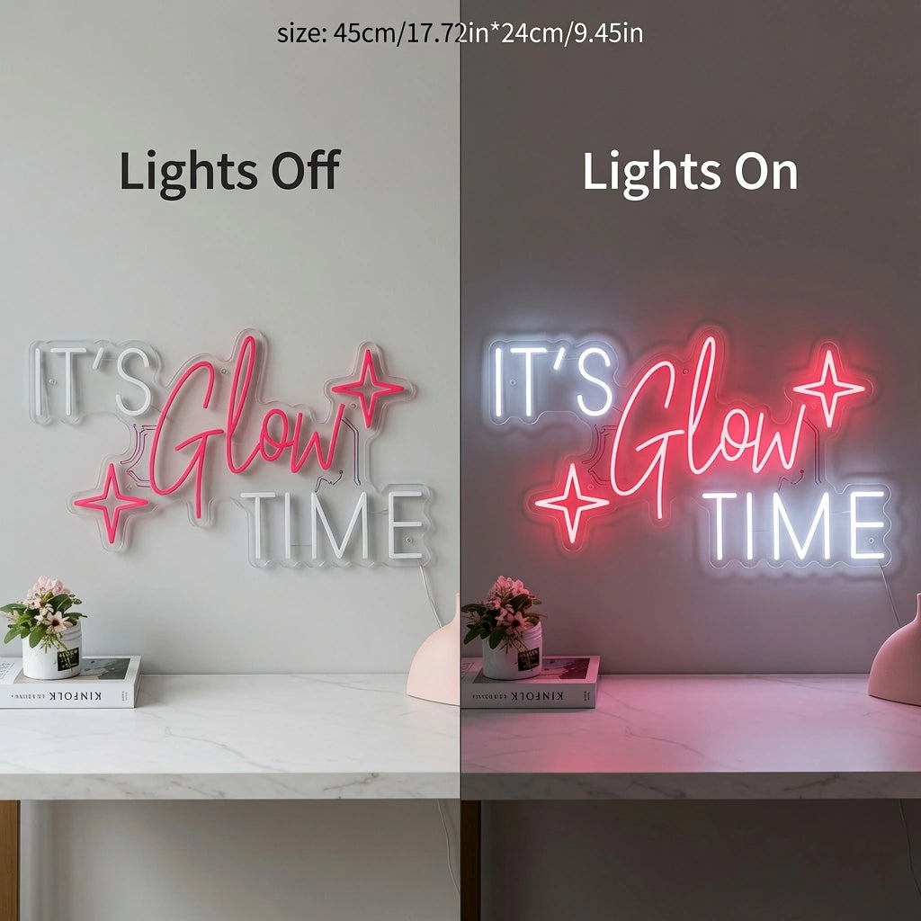 It's Glow Time LED Neon Sign Bedroom Decor - 06 Day Night Comparison