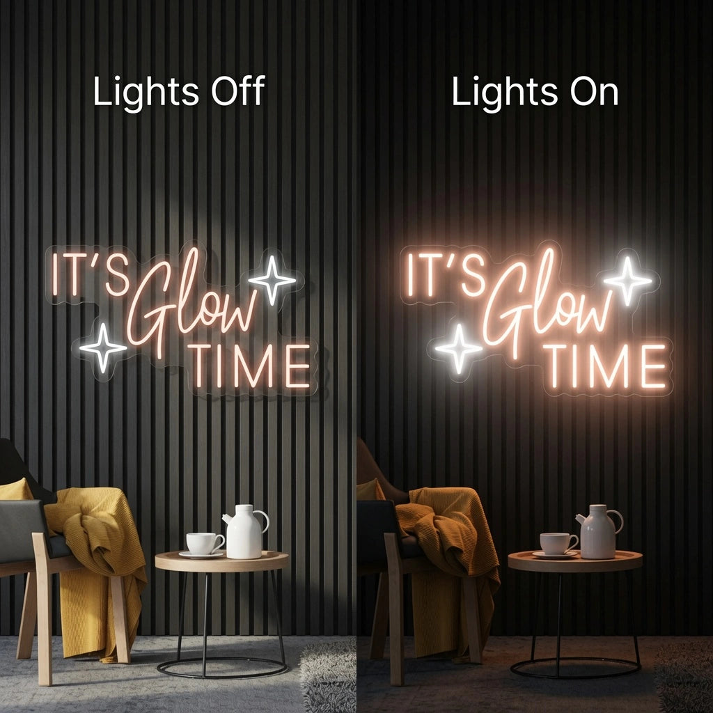 It's Glow Time LED Neon Sign Wall Neon Sign - 06 Day Night Comparison